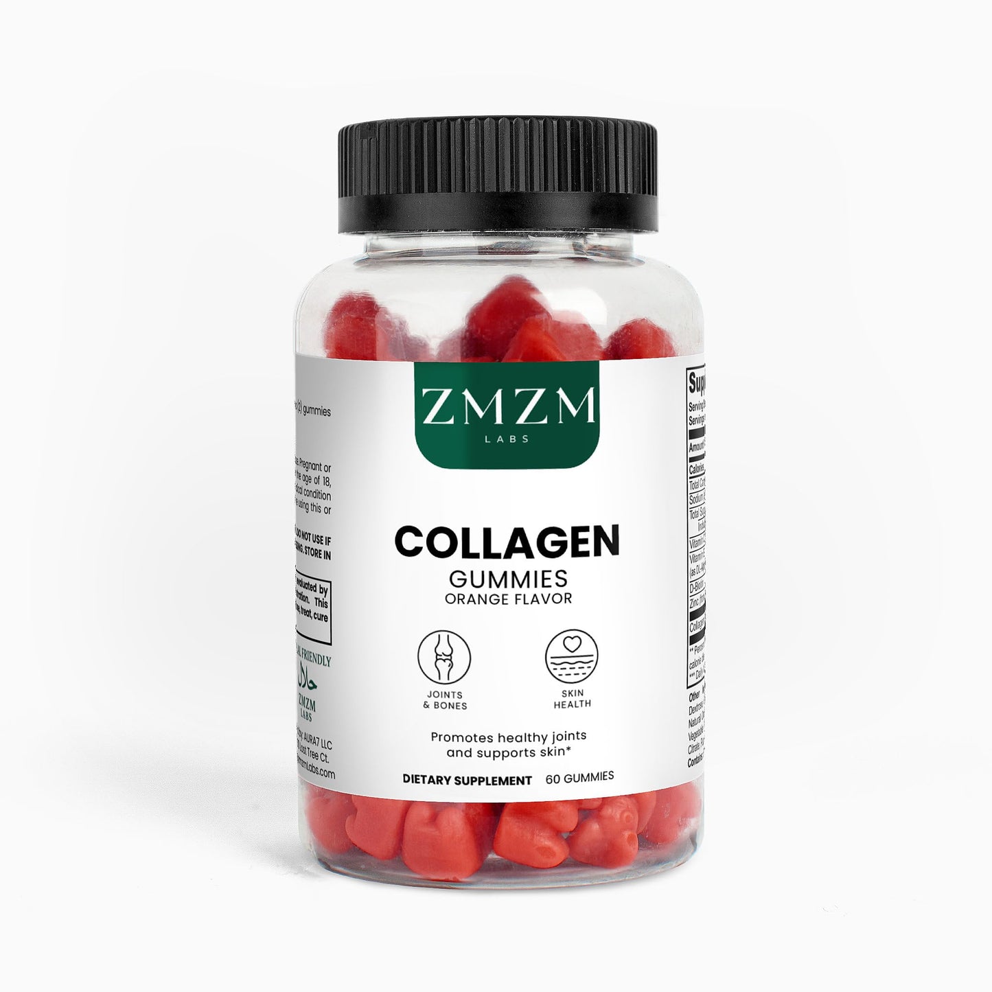 ZMZM LABS Collagen Gummies – Skin, Hair & Nail Support – Pectin-Based, Halal-Friendly, Clean Formula, 60 Gummies