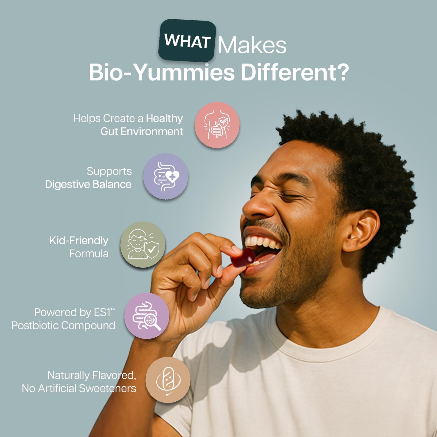 Houston Enzymes BioYummies Postbiotic Digestive Health Supplement with ES1 Postbiotics, Gut Health for Men & Women, Metabolites from Prebiotics and Probiotics, 60 Fruit Punch Flavor Chewable Gummies, 1 Count