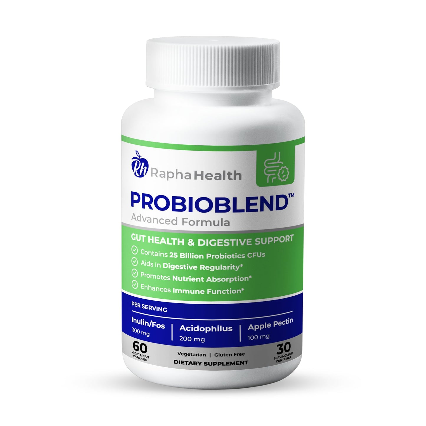 RAPHA HEALTH PROBIOBLEND 25 Billion CFU Probiotic & Digestive Enzyme Complex 60 Capsules
