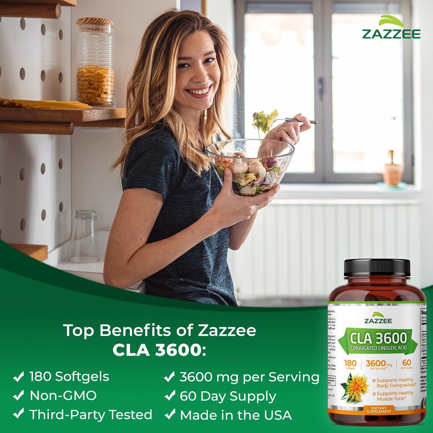 Zazzee High Potency CLA 3600 Softgels, 180 Count