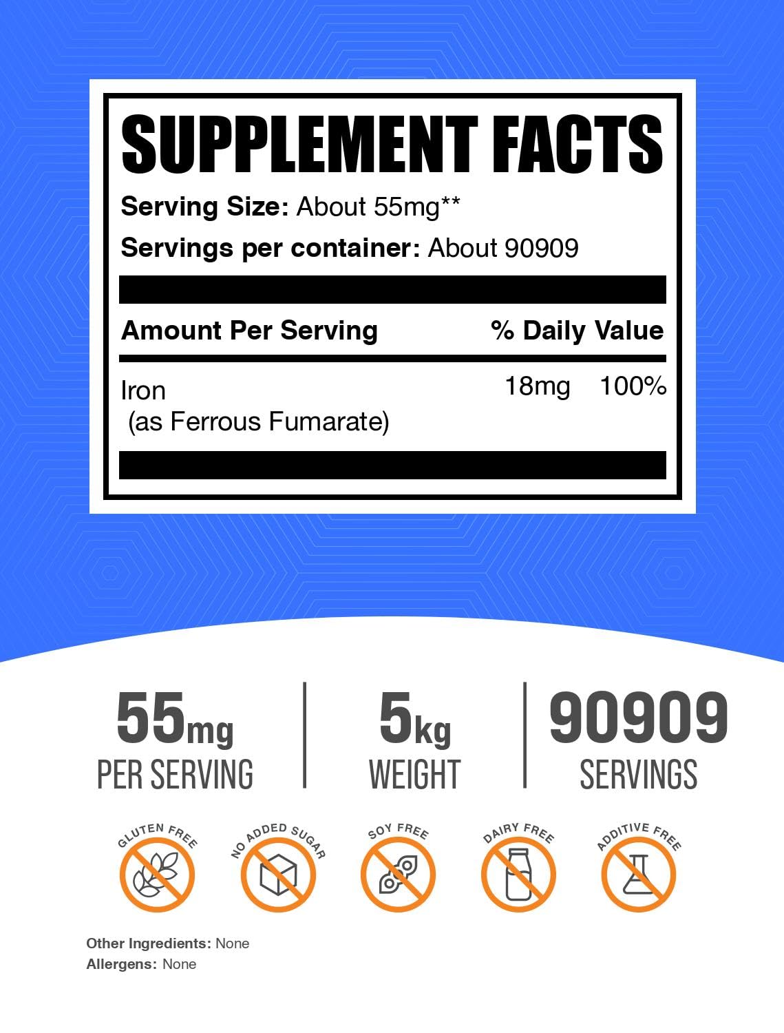 BulkSupplements Ferrous Fumarate Powder 176.37 oz (Pack of 5)