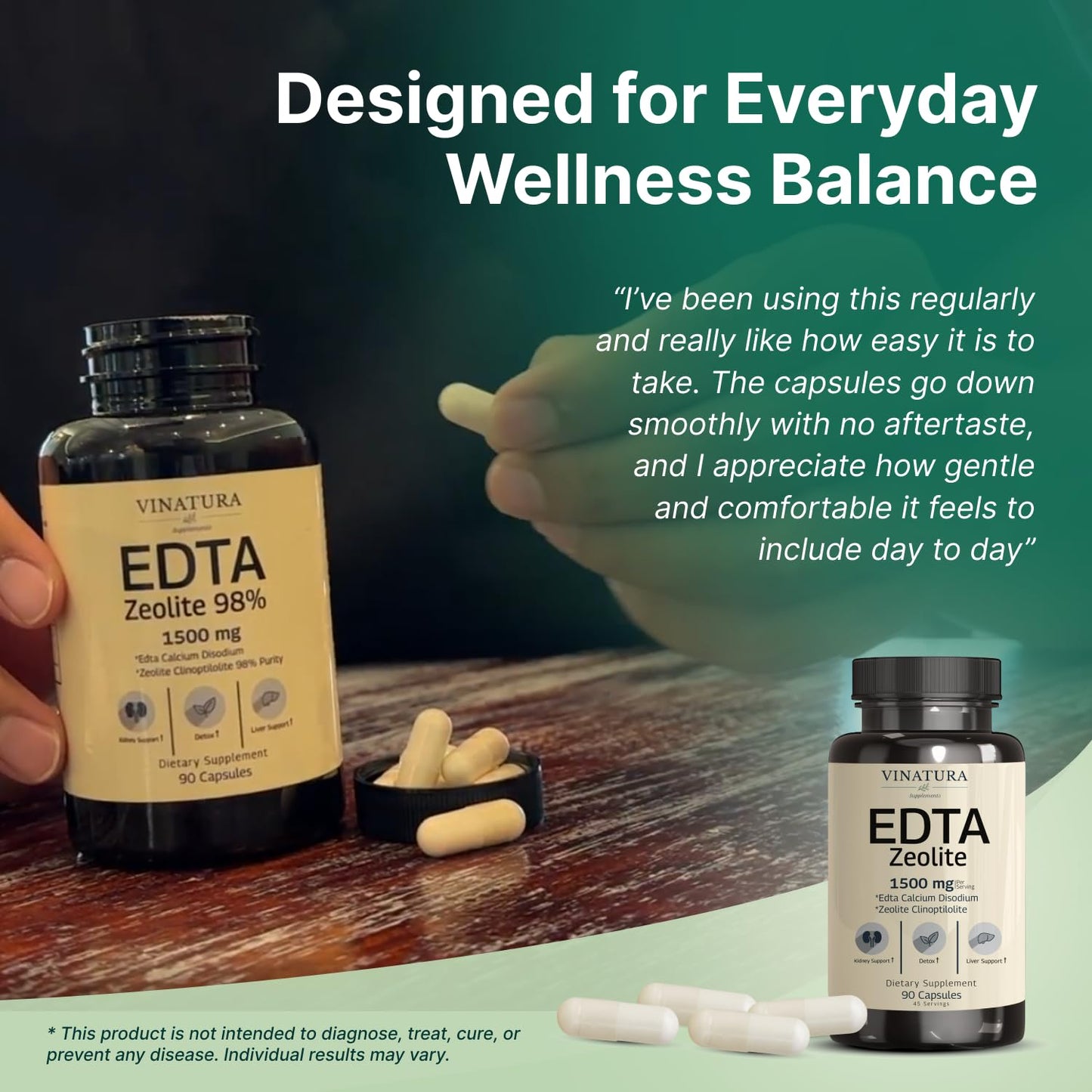 VINATURA EDTA Capsules 1500mg per Serving, Liver Support with Calcium Disodium EDTA & Kale Extract, 90 Capsules