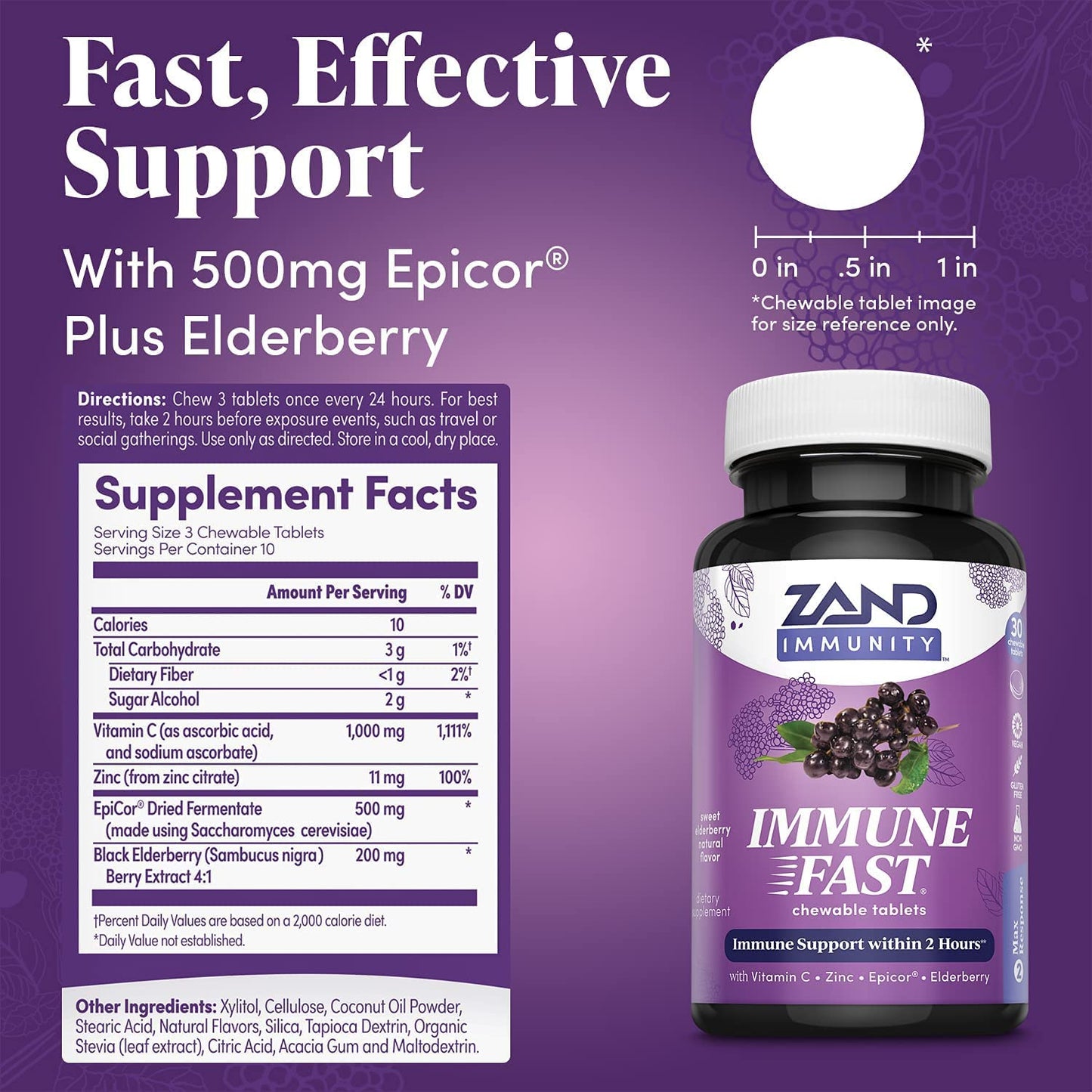 ZAND Immune Fast Elderberry Chews Boosts Immune Response & Cell Activity w/EpiCor* & Vitamin C, 30 Tablets