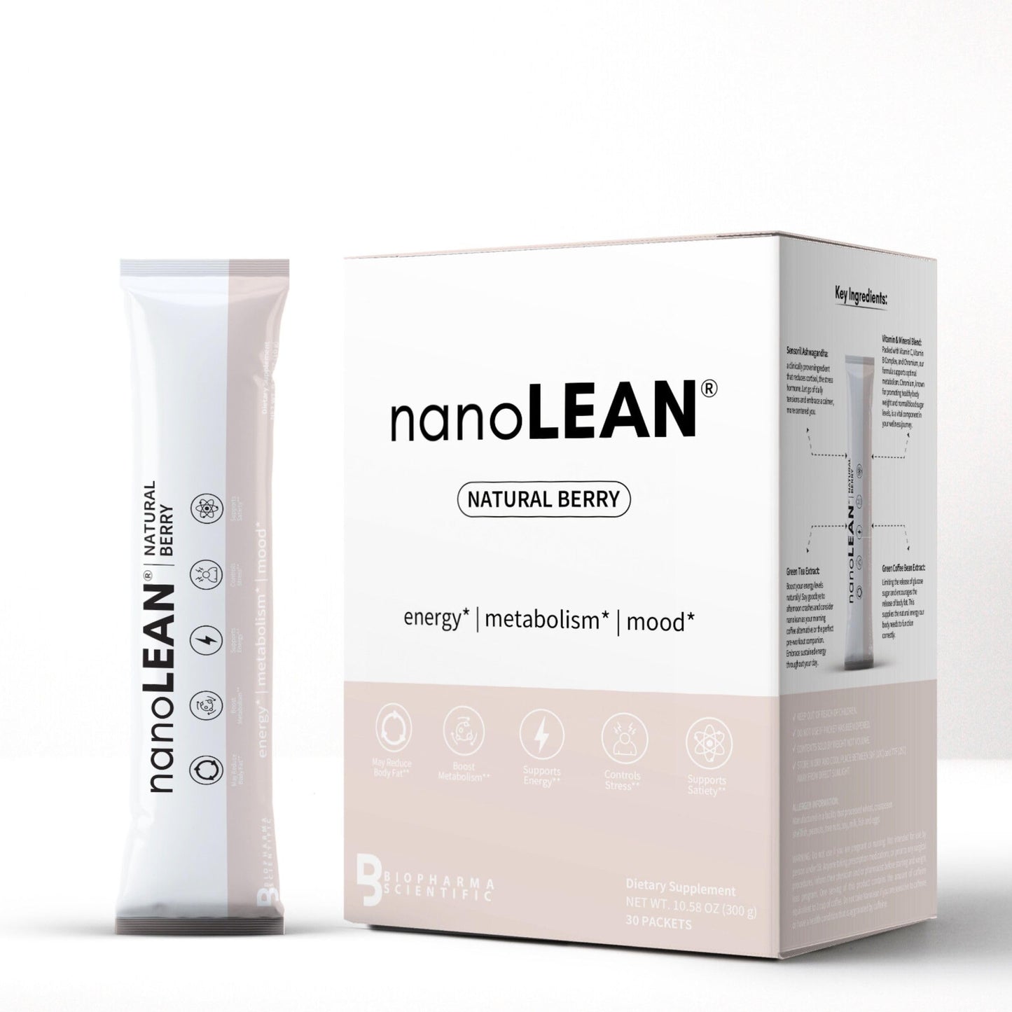 Biopharma Scientific NanoLean Natural Weight Management and Healthy Energy Drink Powder 10.58 oz