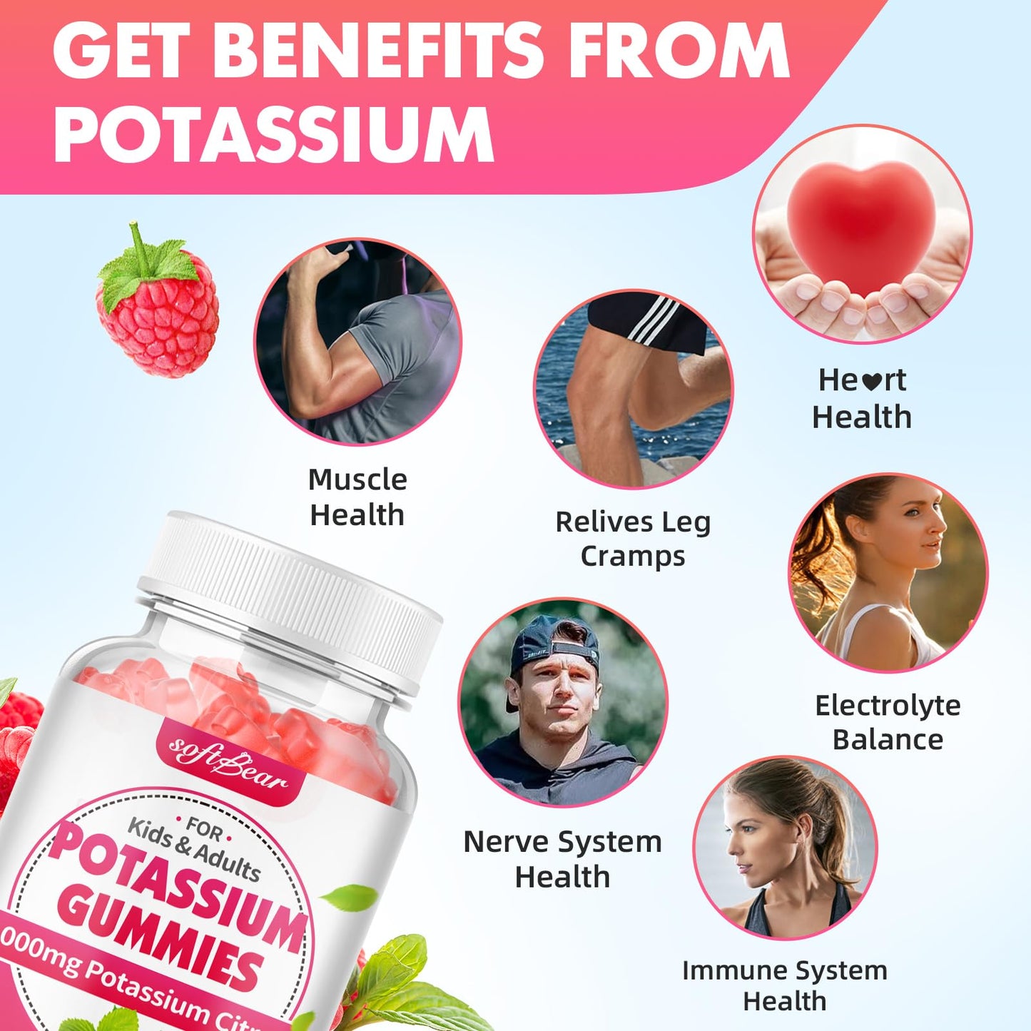Softbear Potassium Citrate 1000mg Gummy (60 Count)
