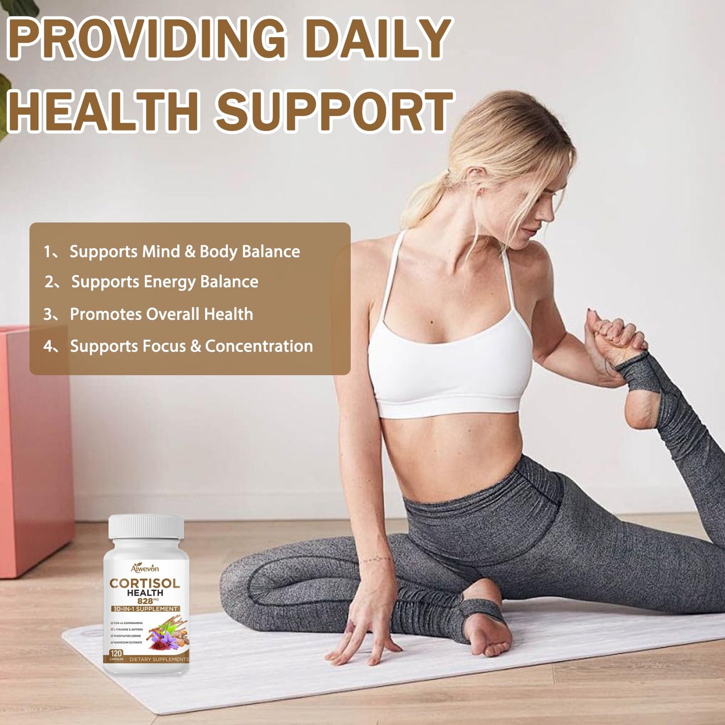 Aiwevon Cortisol Support Supplement for Women & Men, 10-in-1 Ashwagandha KSM-66, L-Theanine, Magnesium Glycinate Complex, Adrenal Support, Stress Relief, Calm Mood Balance, Daily Wellness Gummies, 60 Count