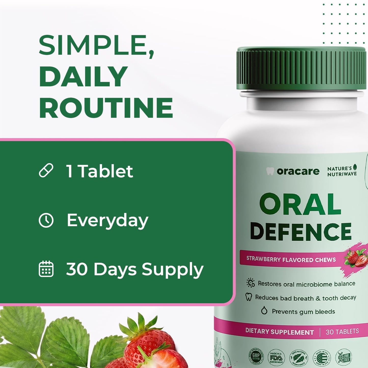 Nature’s NutriWave Oracare Daily Oral Support with Enzymes, Hydroxyapatite, Xylitol & 3-Strain Probiotic Blend – Non-GMO Stimulant-Free Formula, 180 Tablets