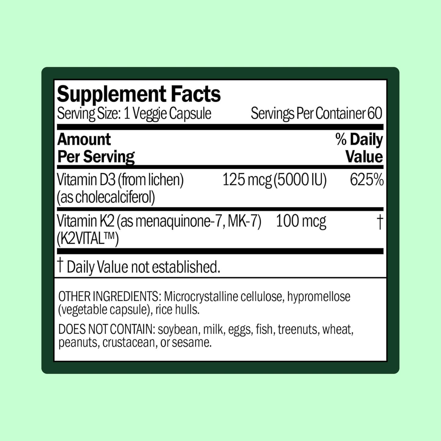 WellWithAll Vitamin D3 5000 IU (125 mcg) with Vitamin K2 100 mcg Capsule, 60 Count
