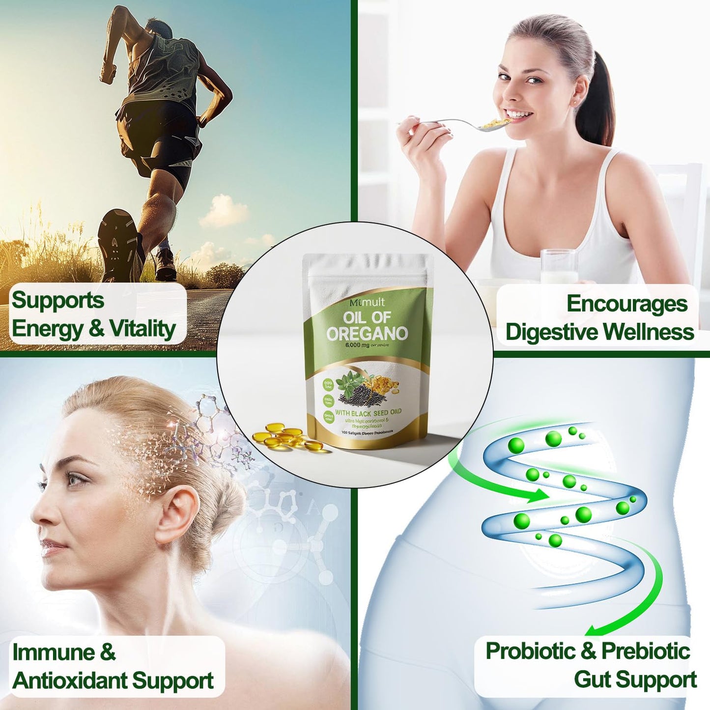 Mtmult Oil of Oregano with Black Seed Oil 6000mg & Moringa Softgels, 180 Softgels