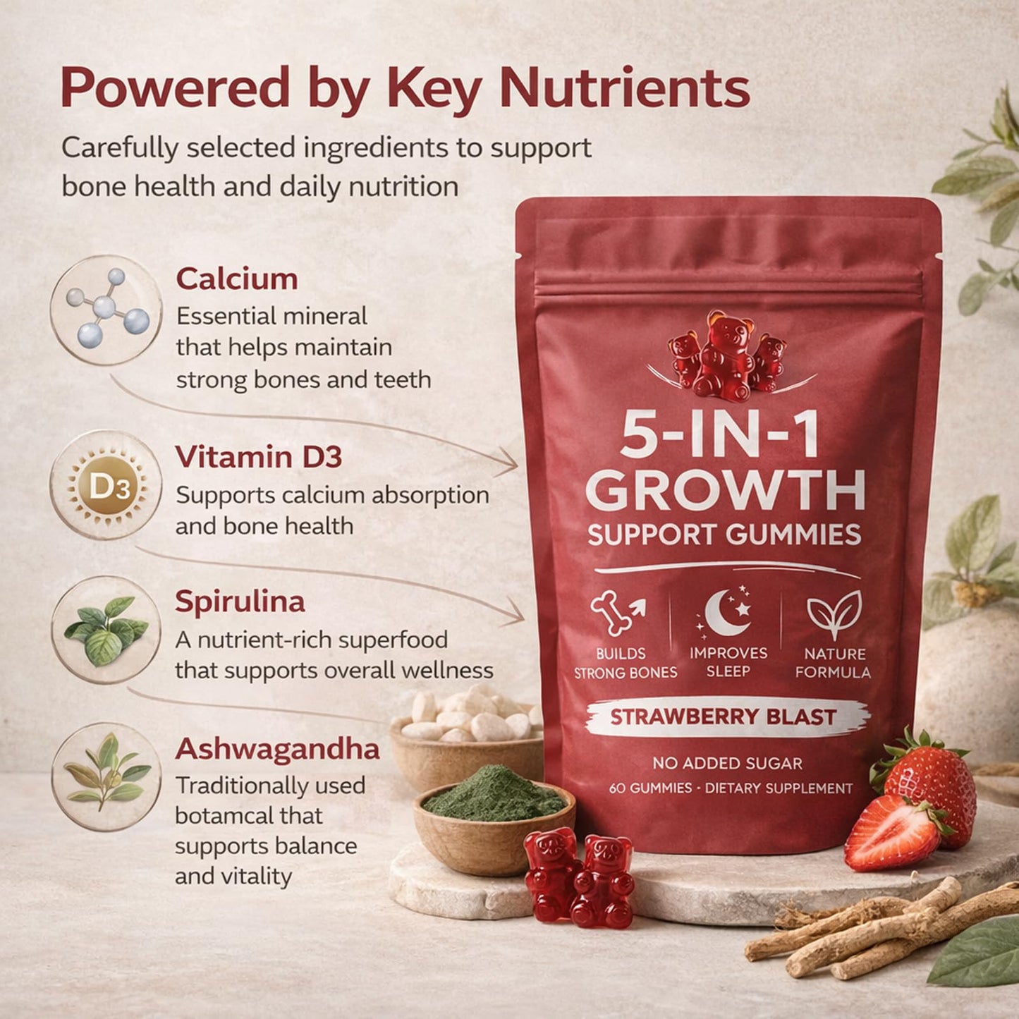 DXWXH 5 in 1 Growth Gummies, 60 Gummies