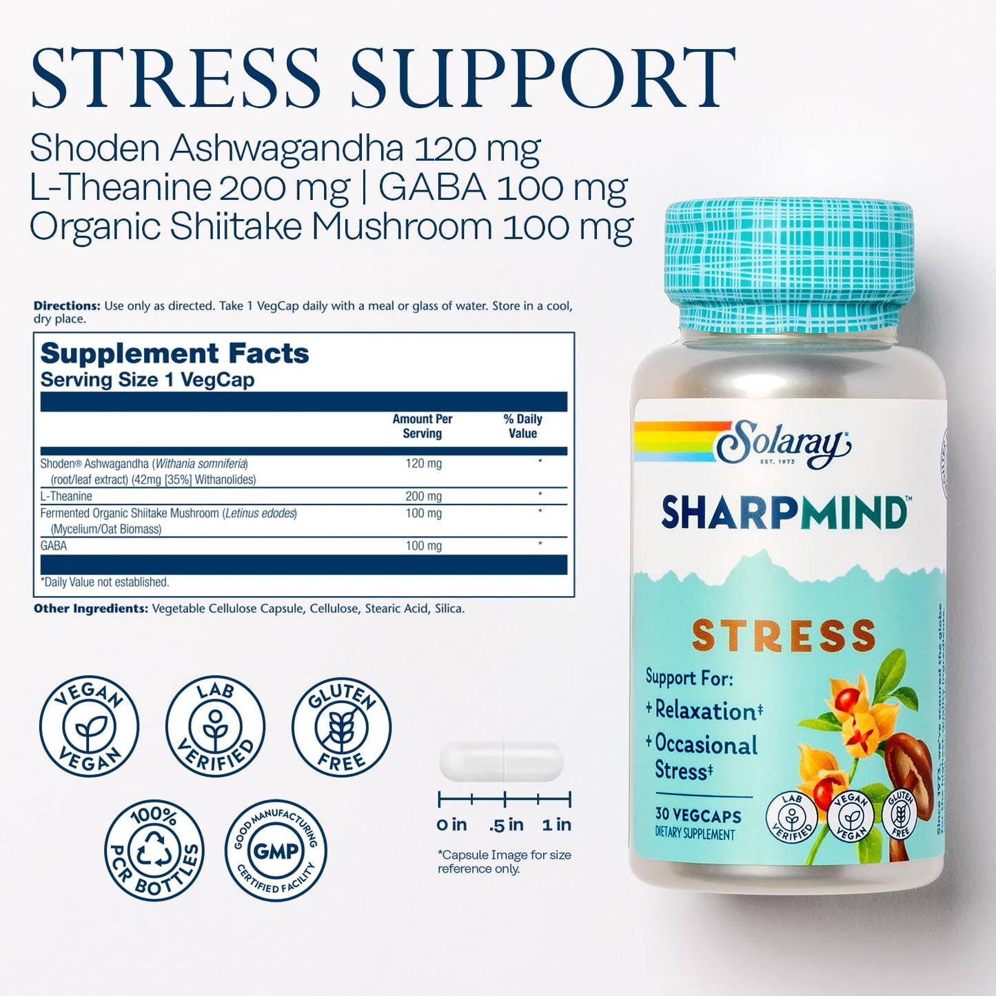 Solaray SharpMind Stress Nootropic Mood Support Supplement Capsule 30