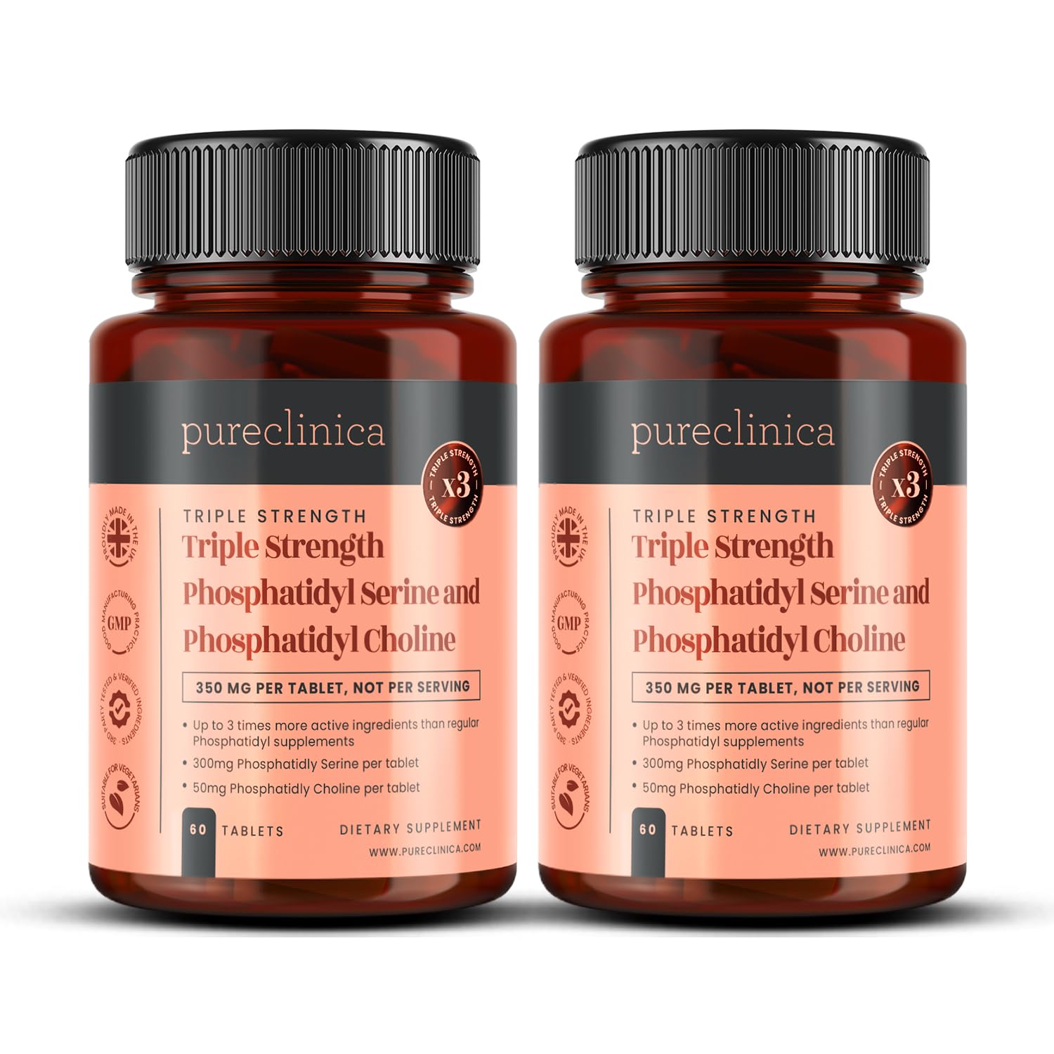 PureClinica Triple Strength Phosphatidyl Serine and Phosphatidyl Choline Tablets 120