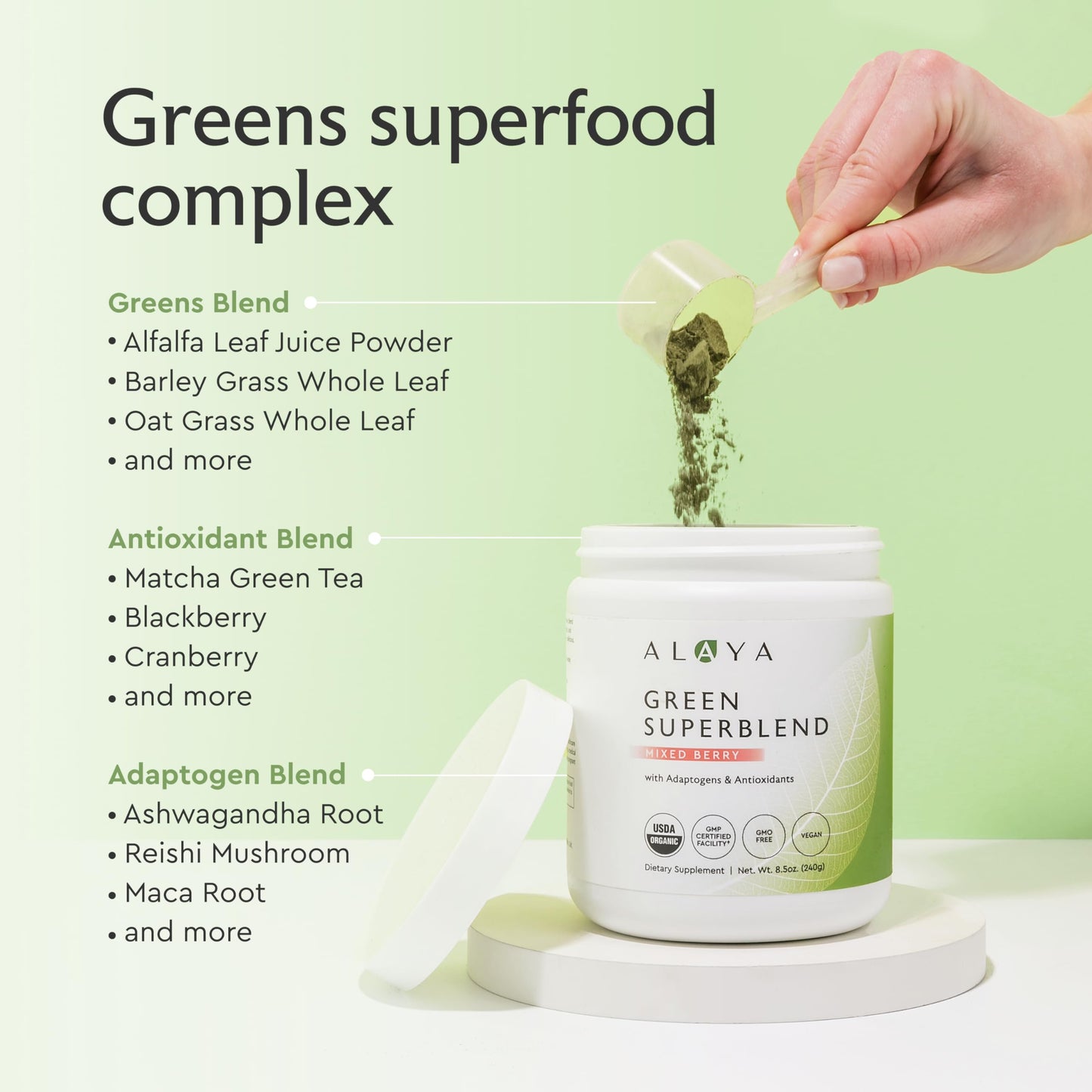 Alaya Naturals Organic Super Greens with Spirulina (Mixed Berry) Powder 8.5 Ounce
