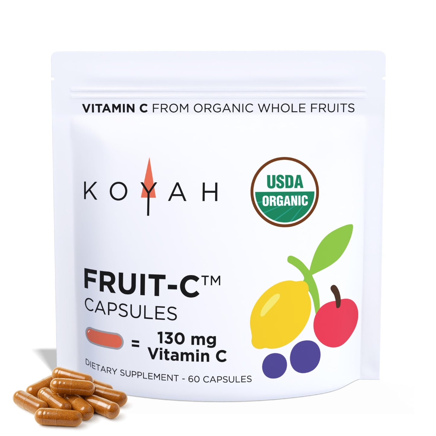 KOYAH Fruit-C Whole Food Vitamin C, 60 Capsules