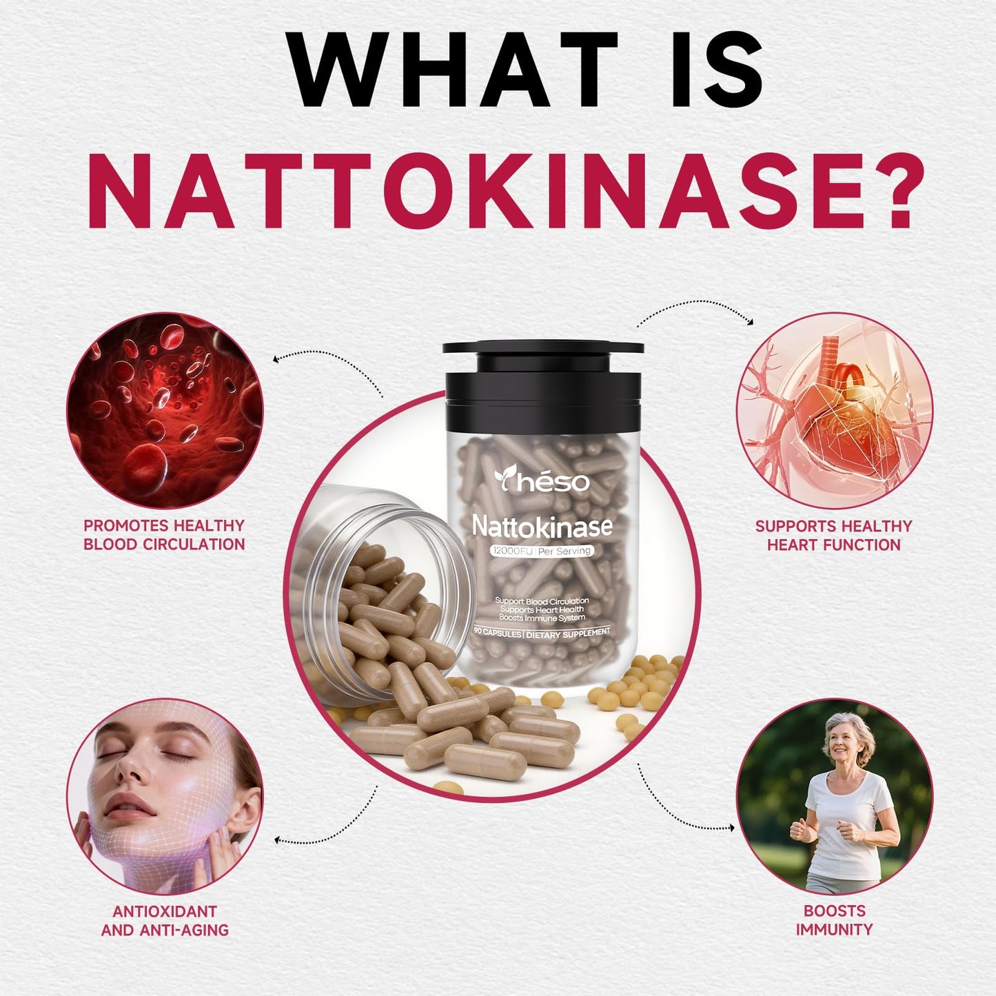 Yheso Nattokinase Supplement 600mg with CoQ10 Capsule, 90 Count