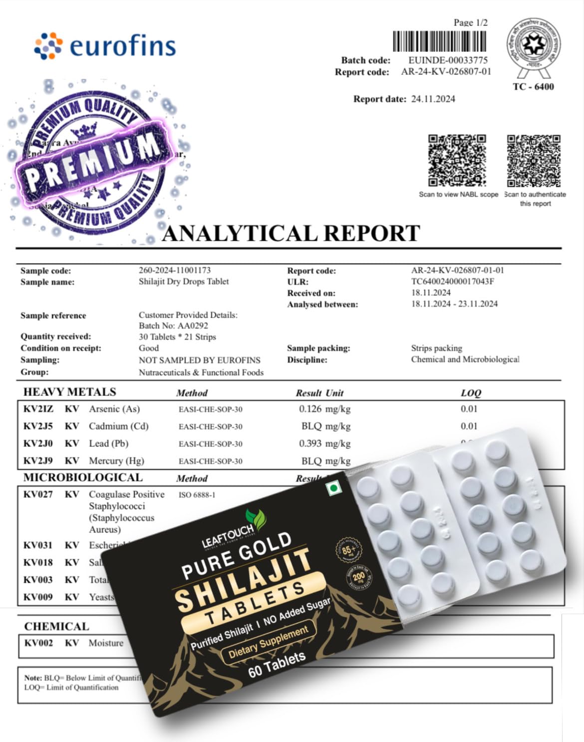 LEAFTOUCH-UNLOCK THE POWER OF HERBS Pure Gold Shilajit Tablet, 60 Tablets