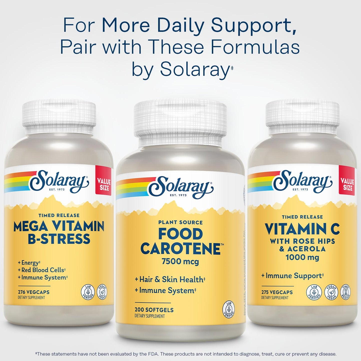SOLARAY Food Carotene 7500mcg (25000 IU) Beta Carotene Vitamin A Supplement Softgels 200