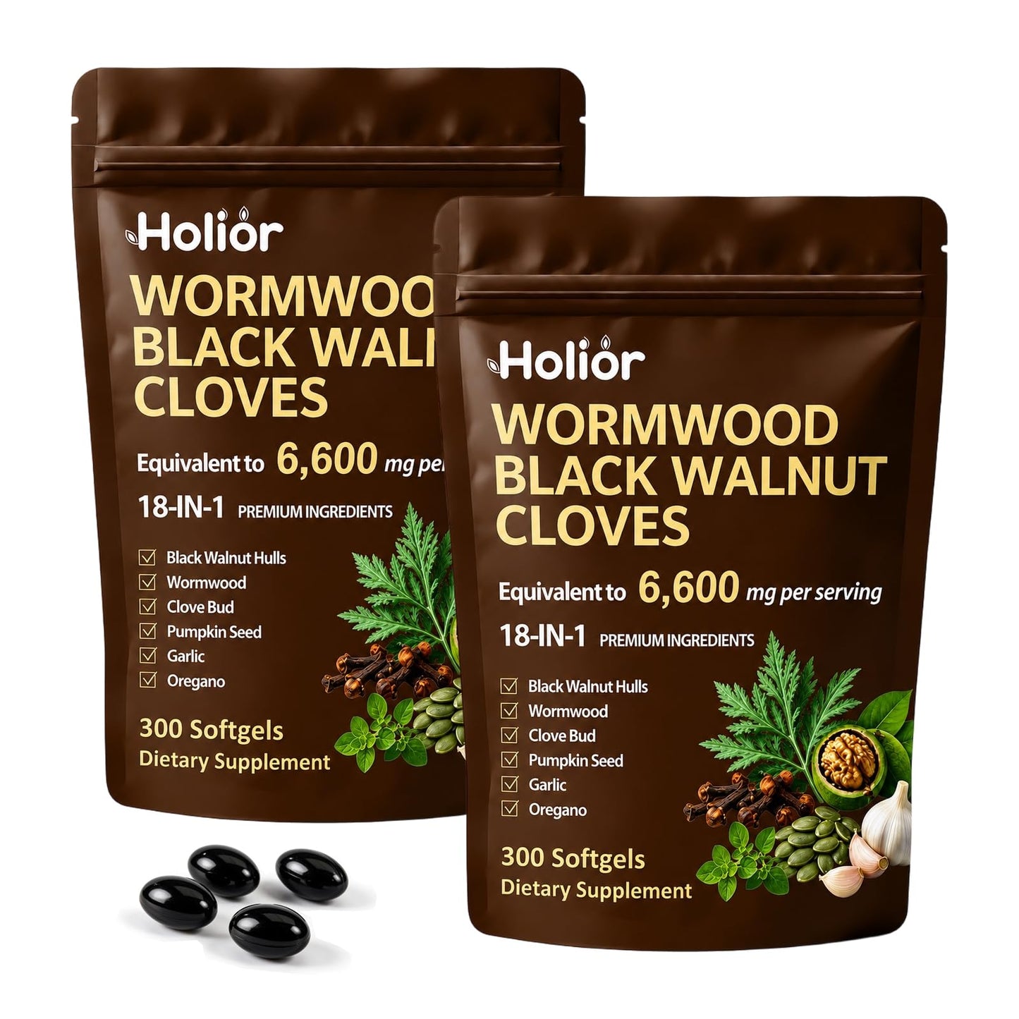 Holior Labs 18-in-1 Wormwood Black Walnut Cloves Softgel, 300 Softgels