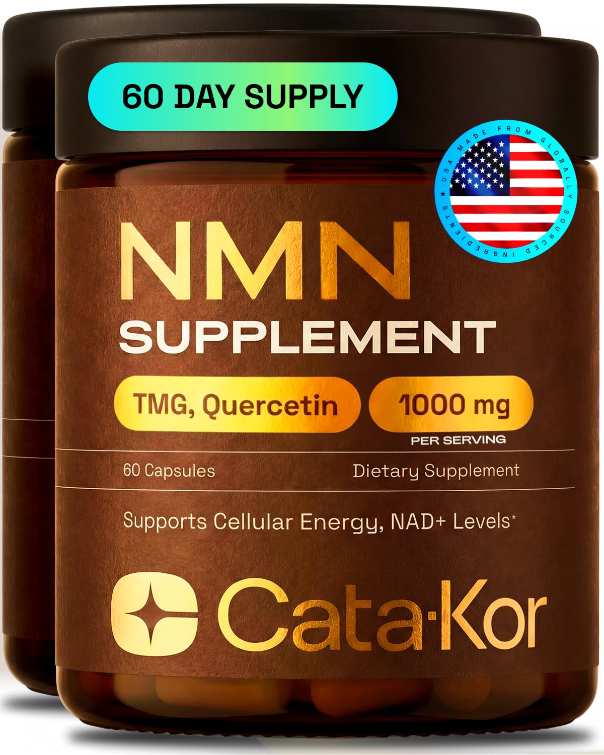 Cata-Kor NMN Supplement 4-in-1 NAD Supplement with Quercetin, TMG & Resveratrol Capsule, 120 Capsules
