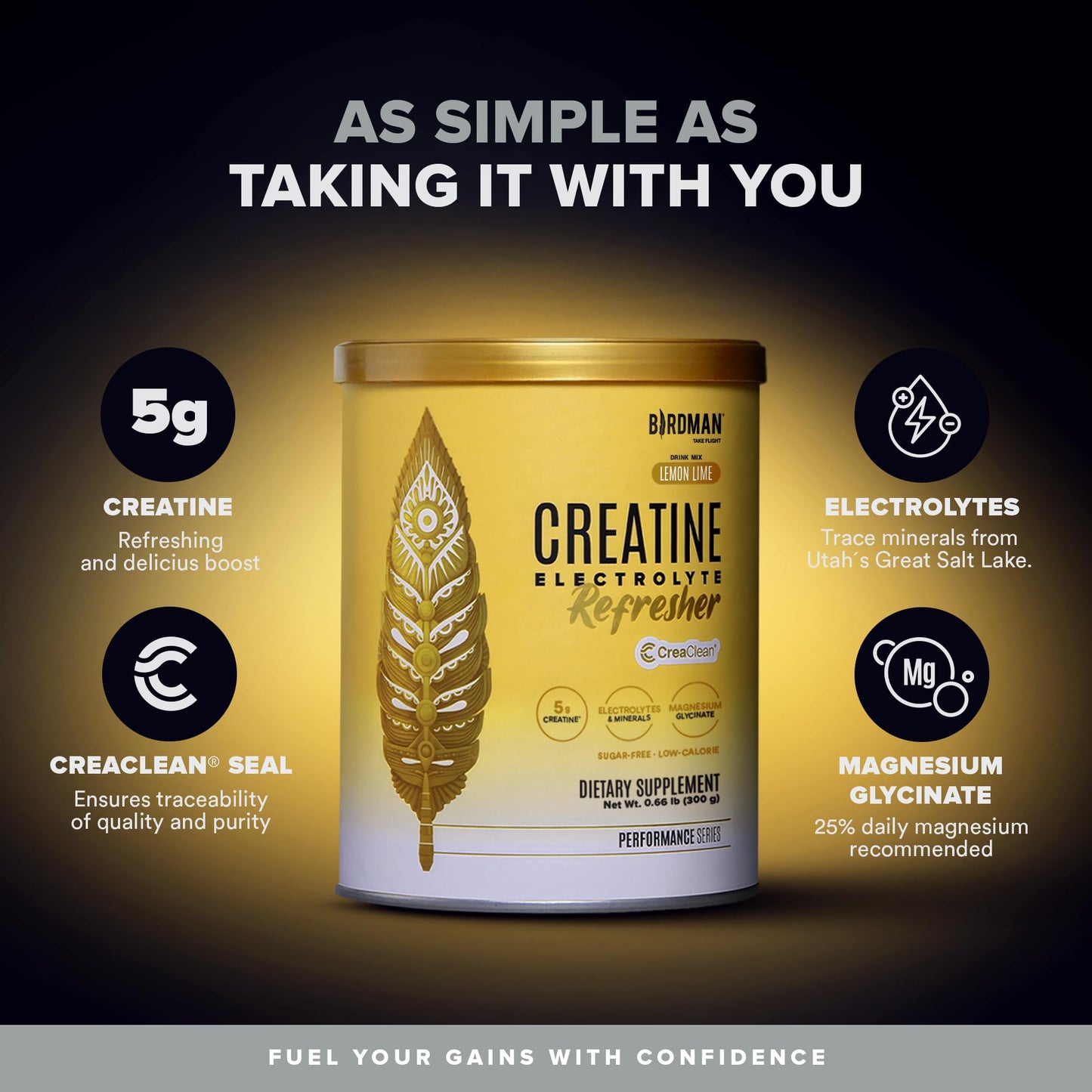 BIRDMAN Creatine Refresher Creatine Monohydrate Powder with Electrolytes, Magnesium Glycinate & Vitamins, 10.5 oz