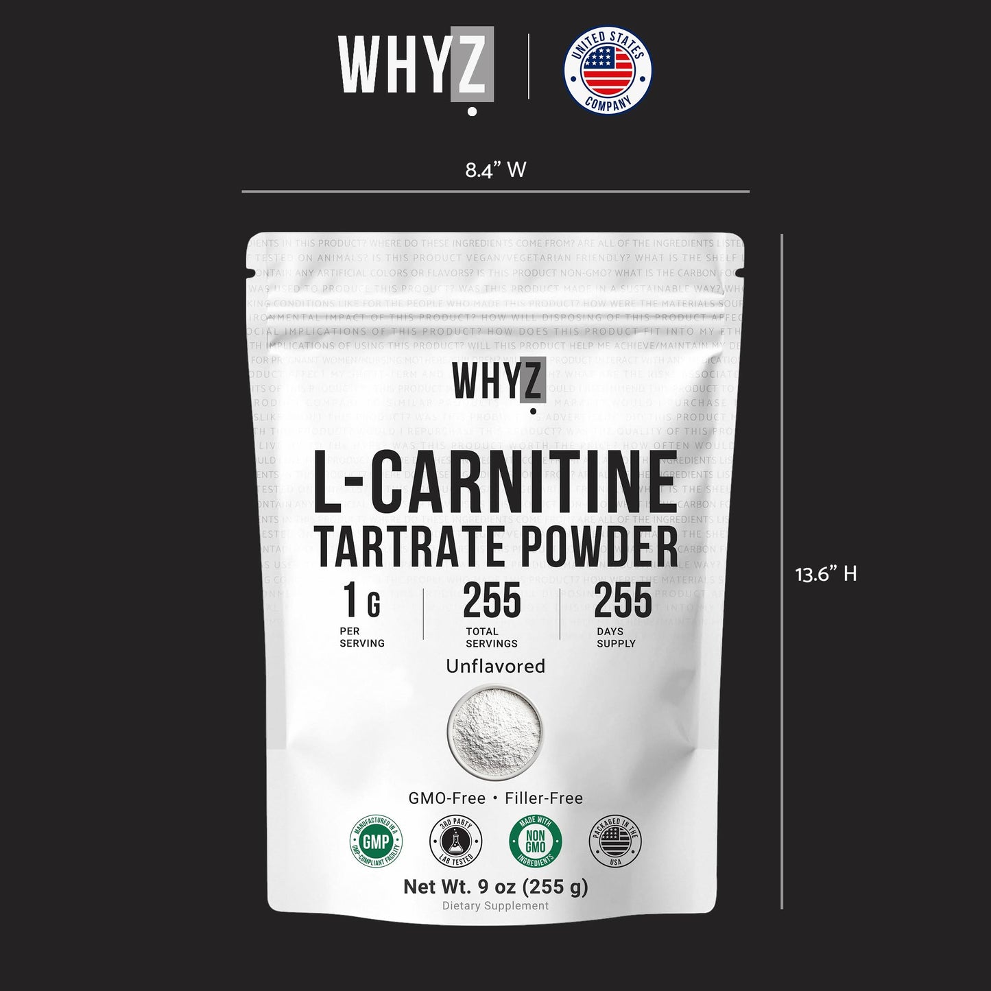 WHYZ L-Carnitine Tartrate Powder 17.6 oz