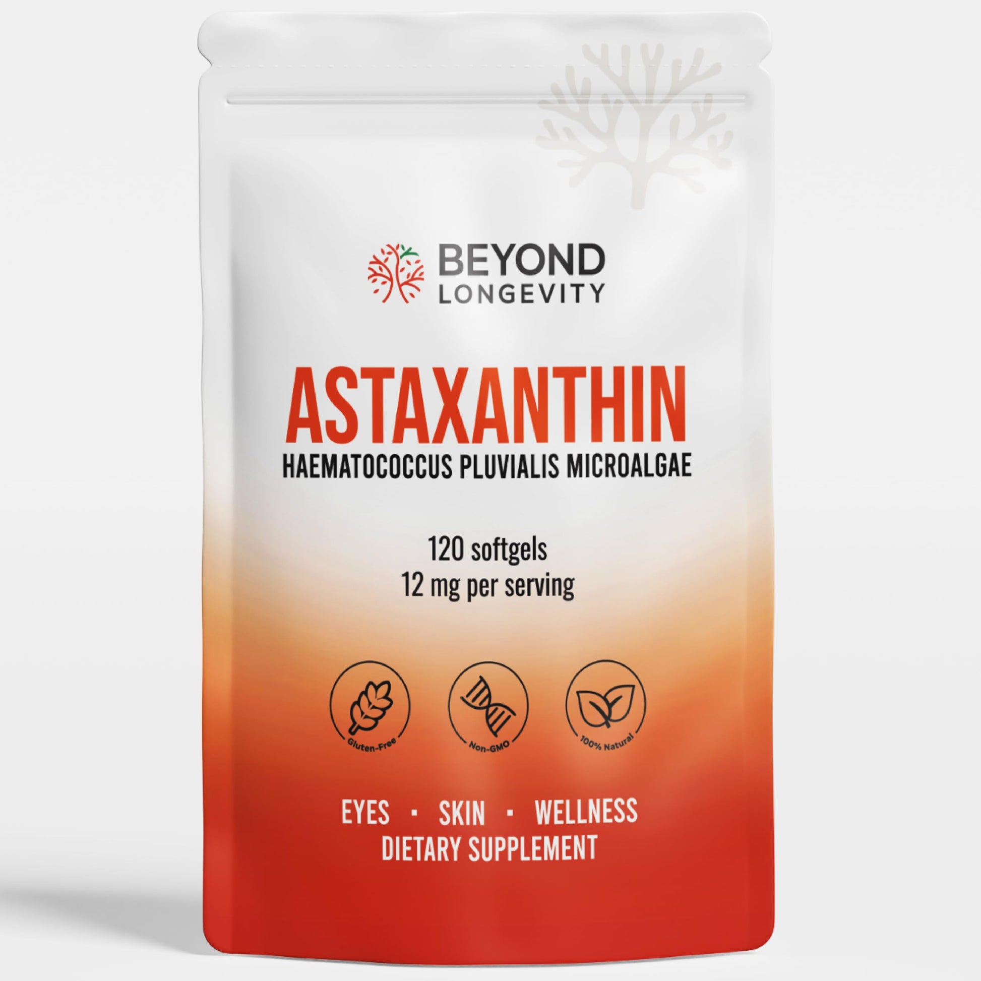 BEYOND LONGEVITY Astaxanthin 12mg Antioxidant Supplement from Microalgae Softgel 120