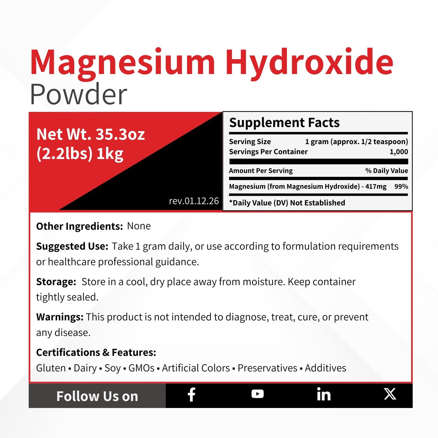 Vivion Magnesium Hydroxide Powder 35.2 Ounce