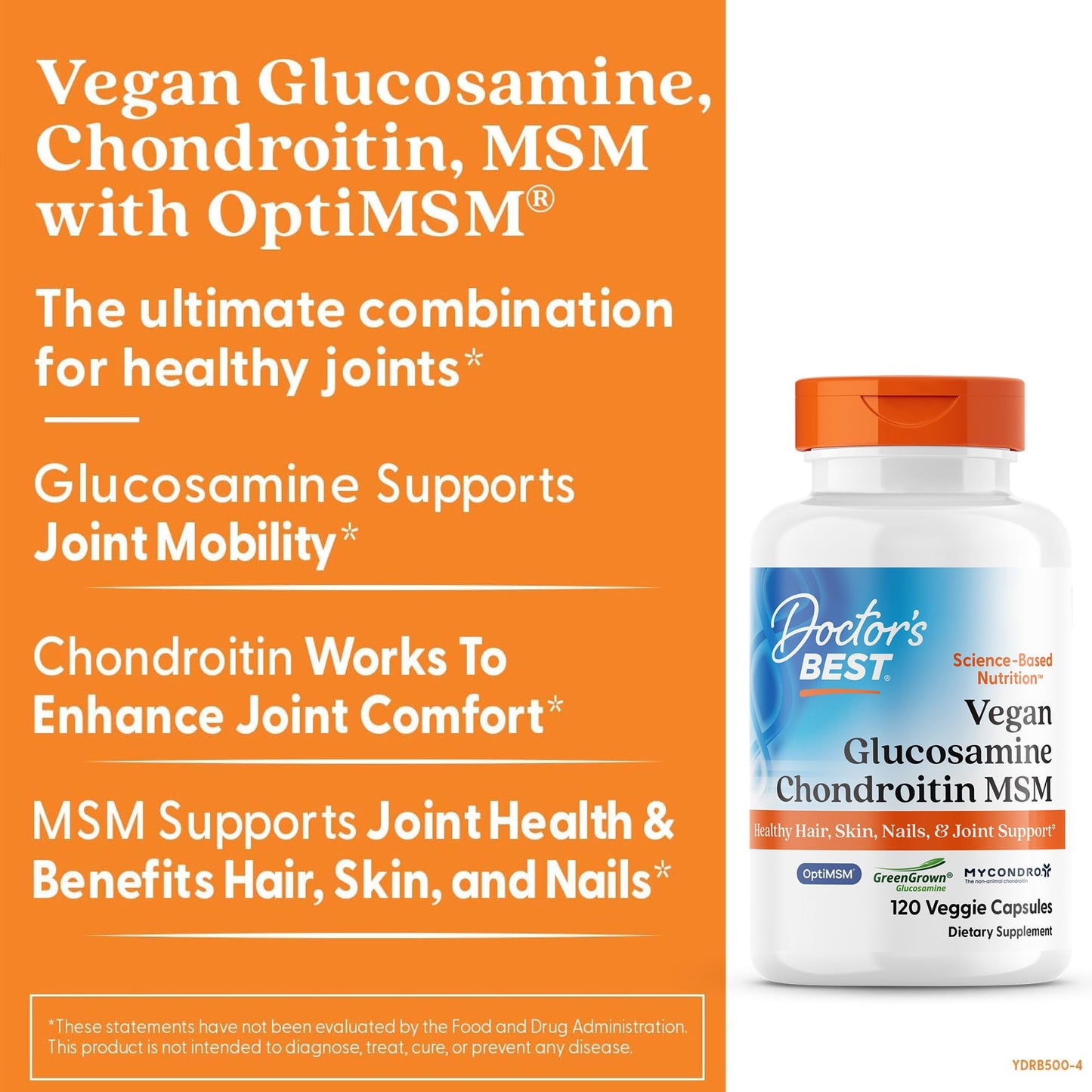Doctor's Best Vegan Glucosamine Chondroitin MSM - Joint Health Support, 120 Veg Capsules
