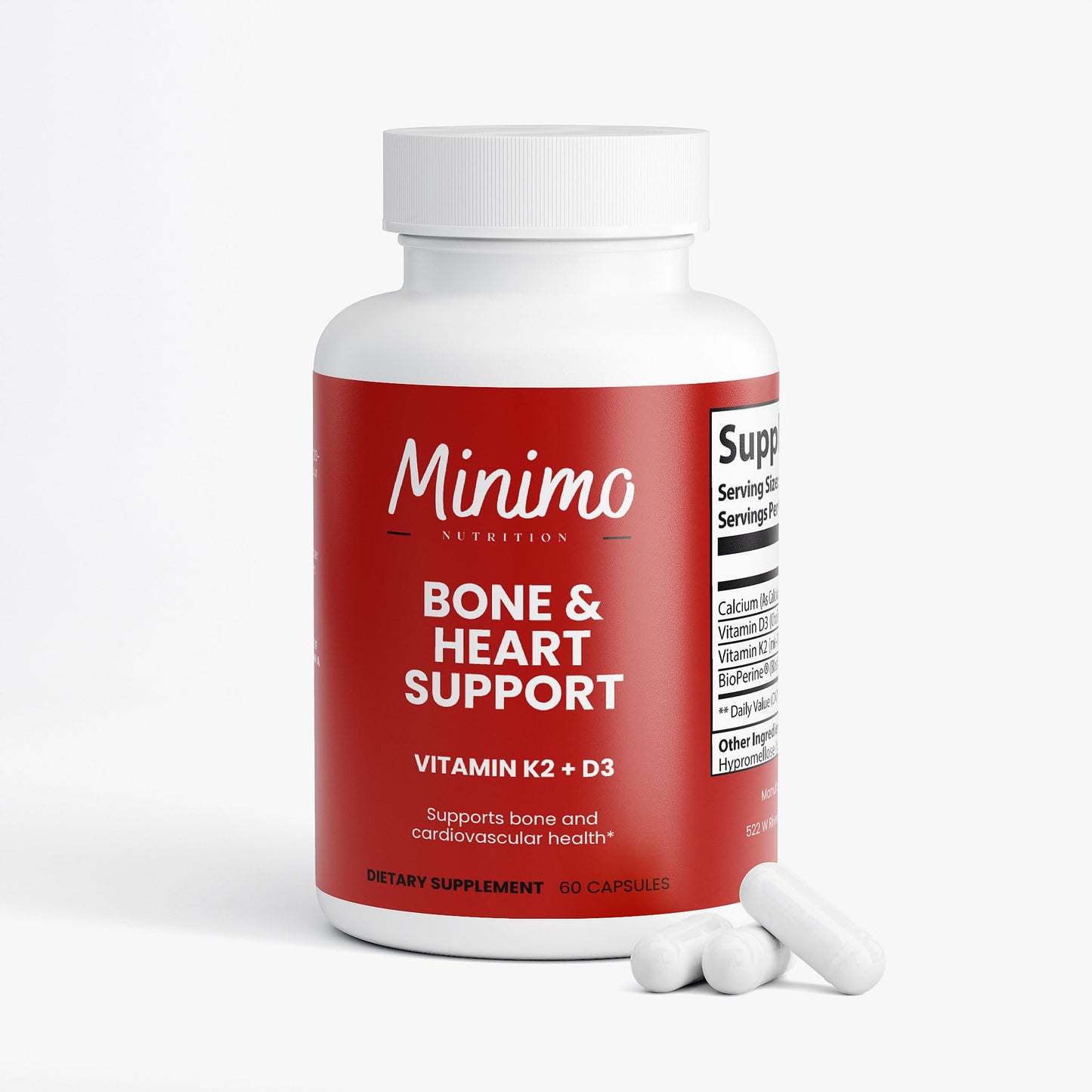 Minimo Nutrition Bone & Heart Support K2 + D3 Capsules, 60 Count