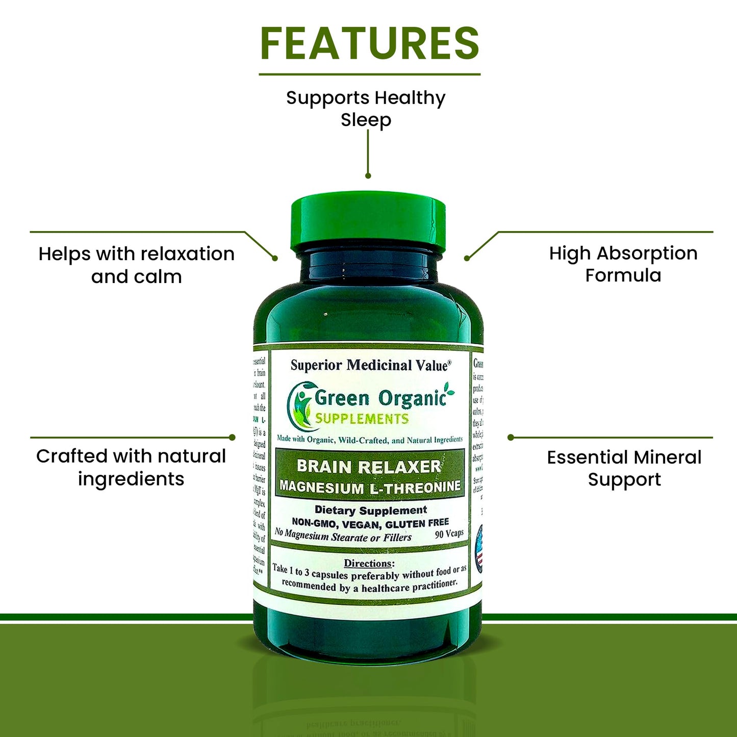 Green Organic Supplements Magnesium L-Threonine Capsules 360