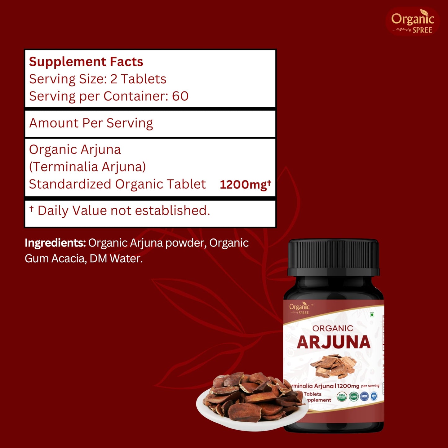 Organic Spree Arjuna Tablets, 120 Count