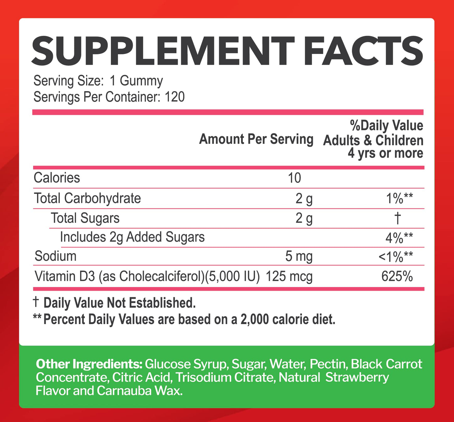 Just Nutrients Vitamin D3 5000/10000 IU Gummies 120