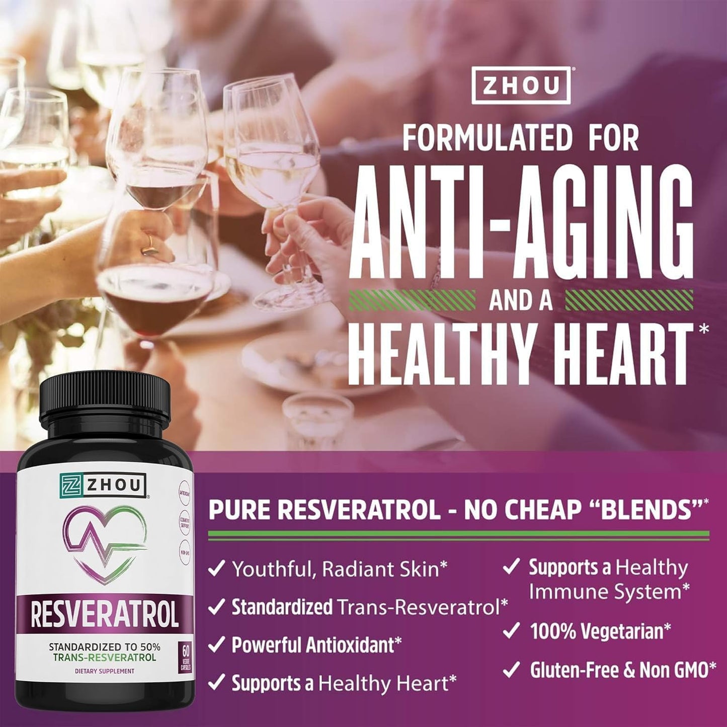 ZHOU Resveratrol Supplement Capsule 60