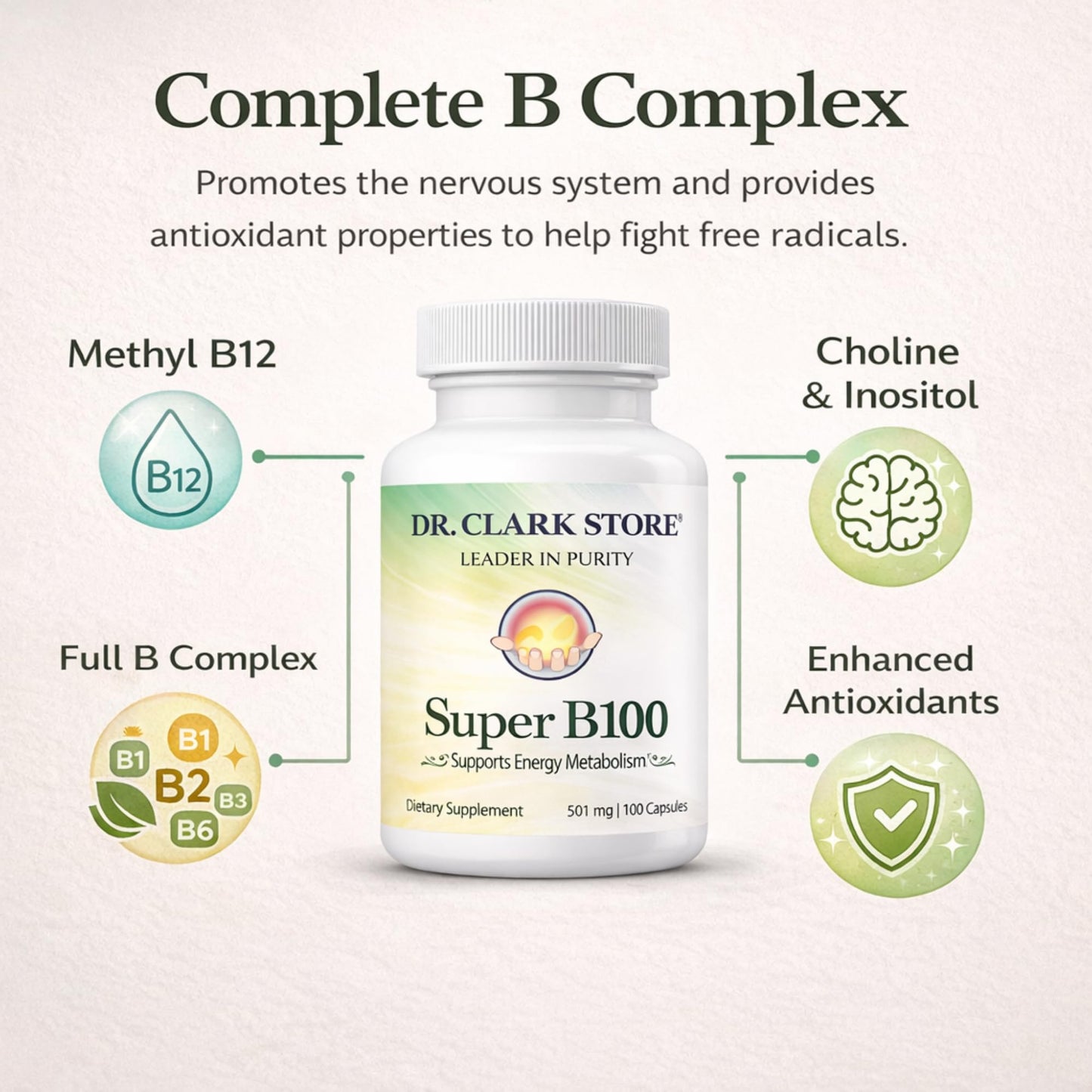 Dr Clark Store Vitamin B Complex (Super B100) Capsules, 100 Capsules