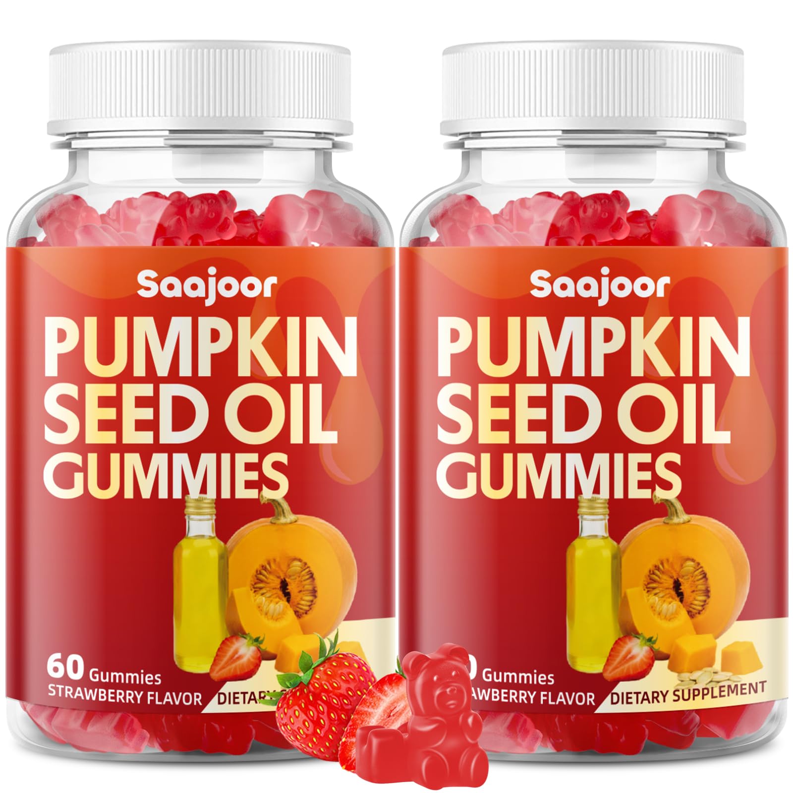 Saajoor Organic Pumpkin Seed Oil Gummies with Saw Palmetto for Hair Growth & Skin Health, 2 Pack