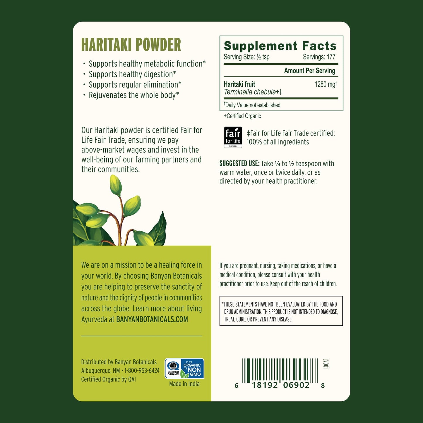 Banyan Botanicals Haritaki Powder 8 oz