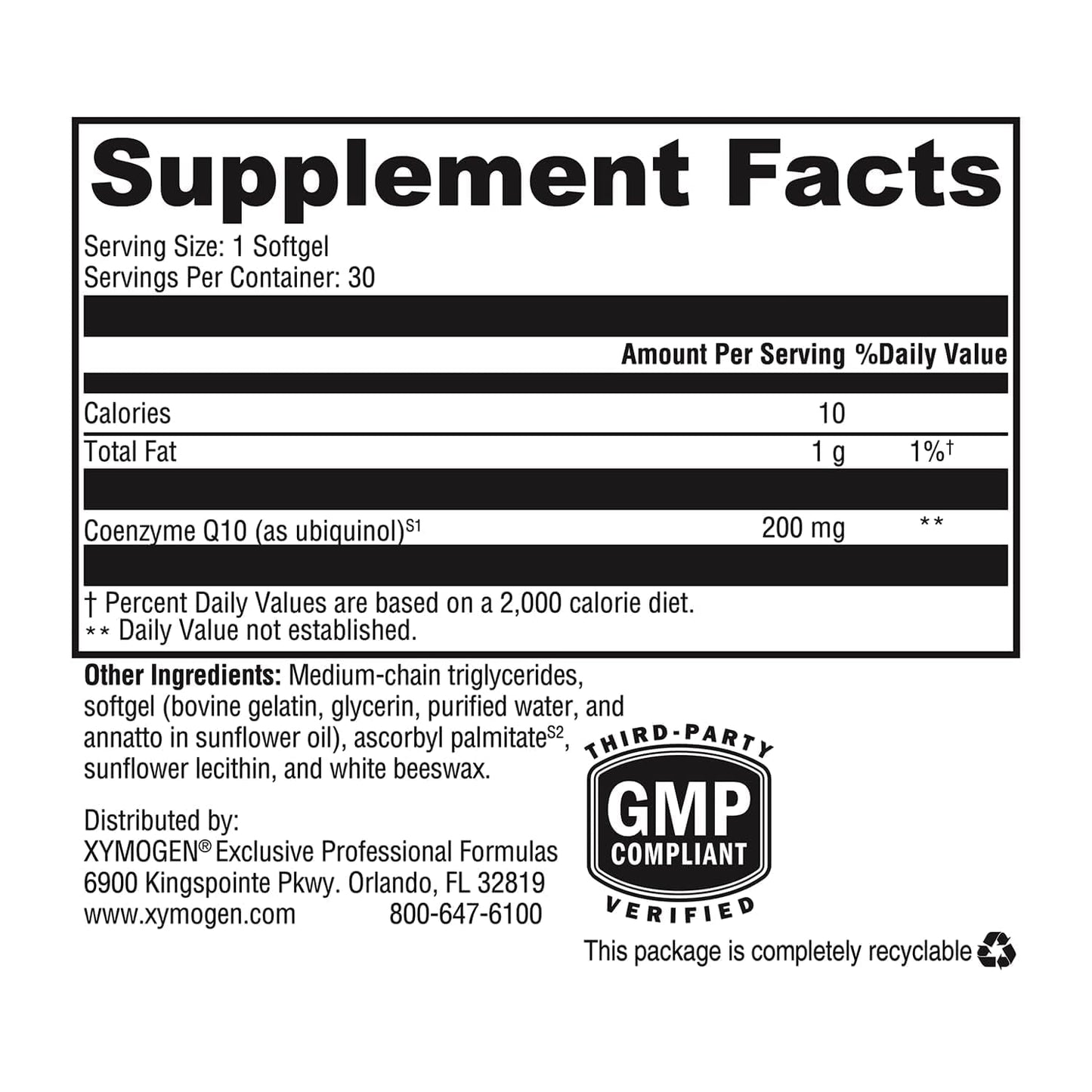 XYMOGEN CoQmax Ubiquinol 200mg CoQ10 Softgels, 30 Count