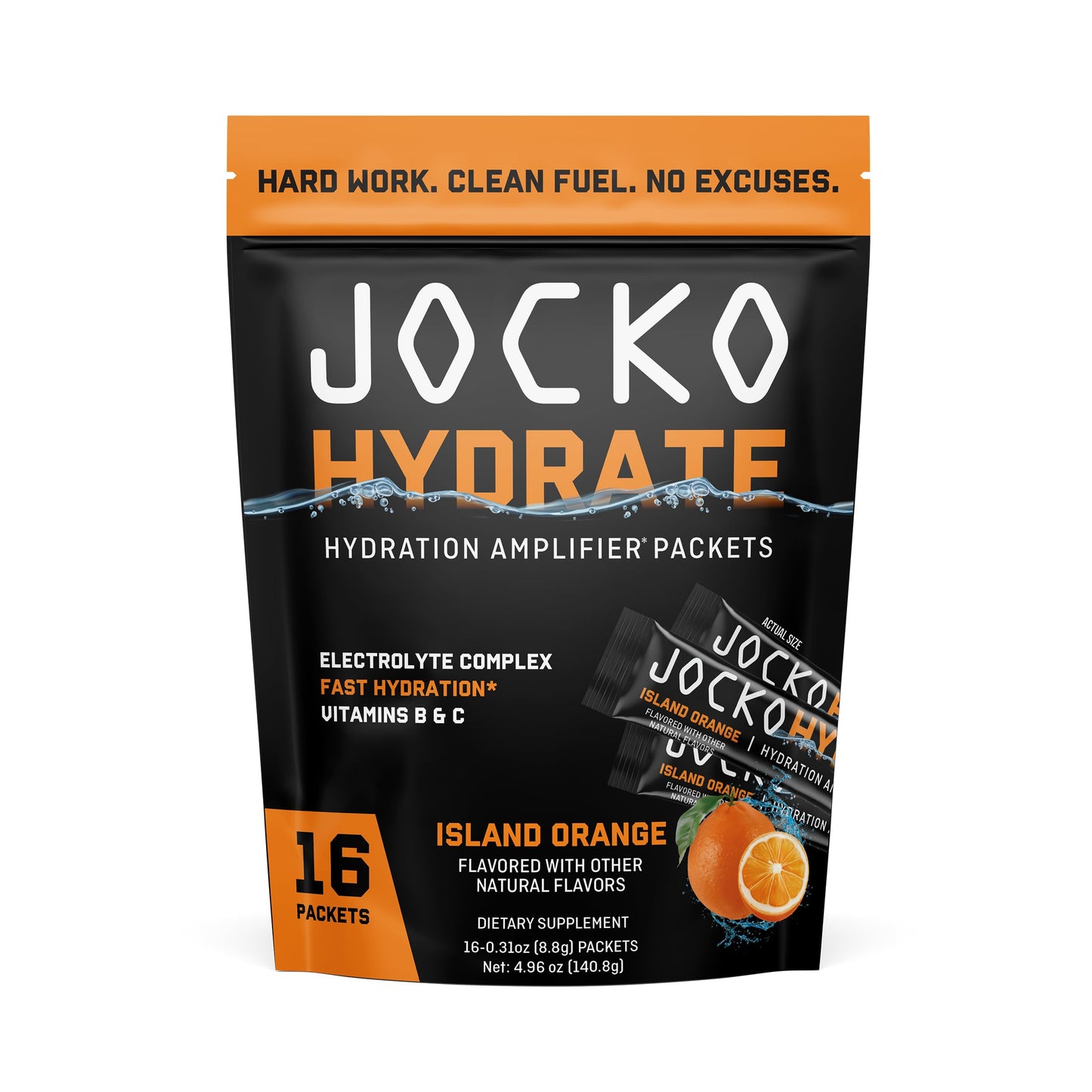 Jocko Fuel Hydrate Electrolytes Powder Packets Low Sugar - Hydration Amplifier Packets for Recovery, Dehydration, & Exercise - with Vitamins B6, B12 & C, 16 Packets