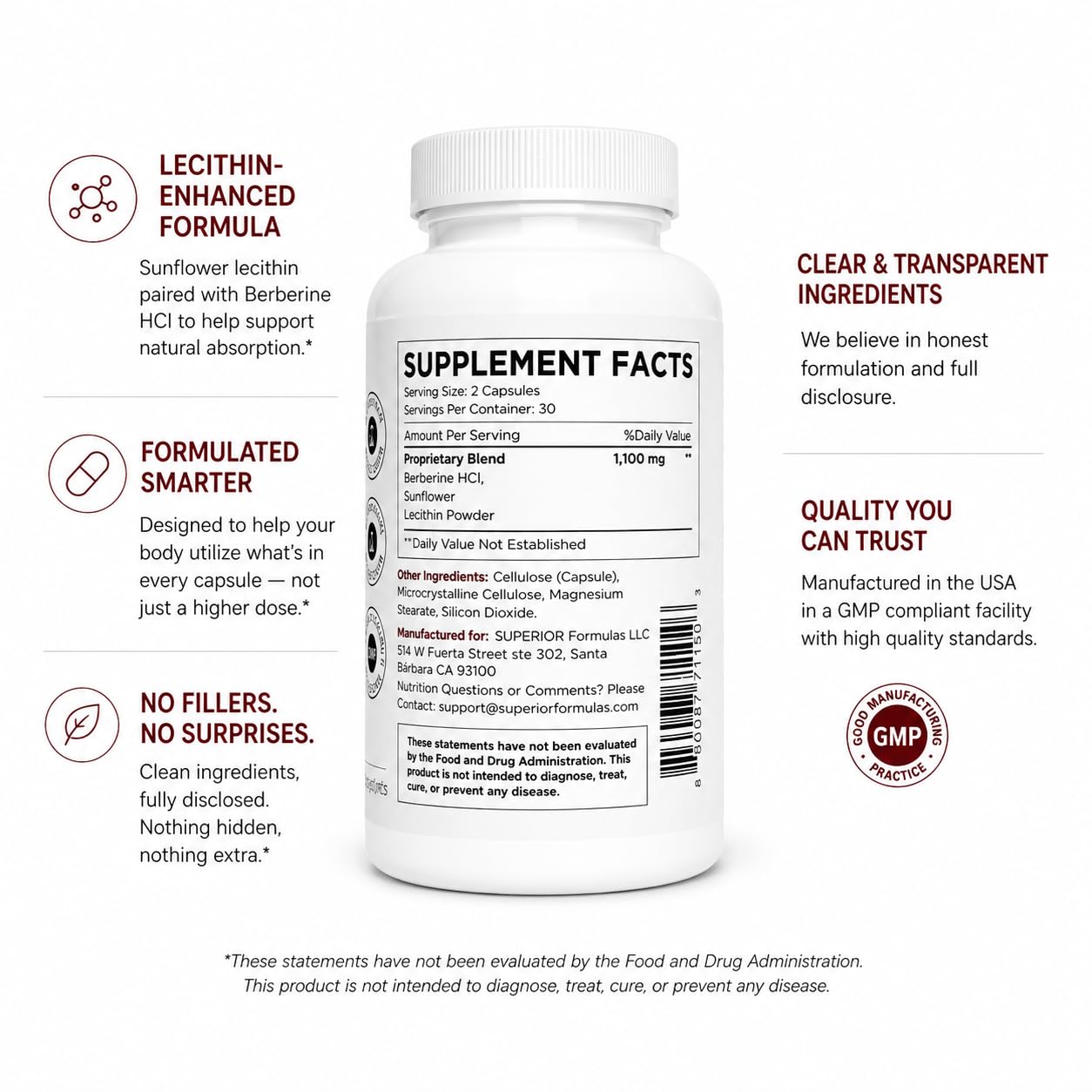 Superior Formulas LLC Berberine+ 1,100mg Blend 60 Capsules