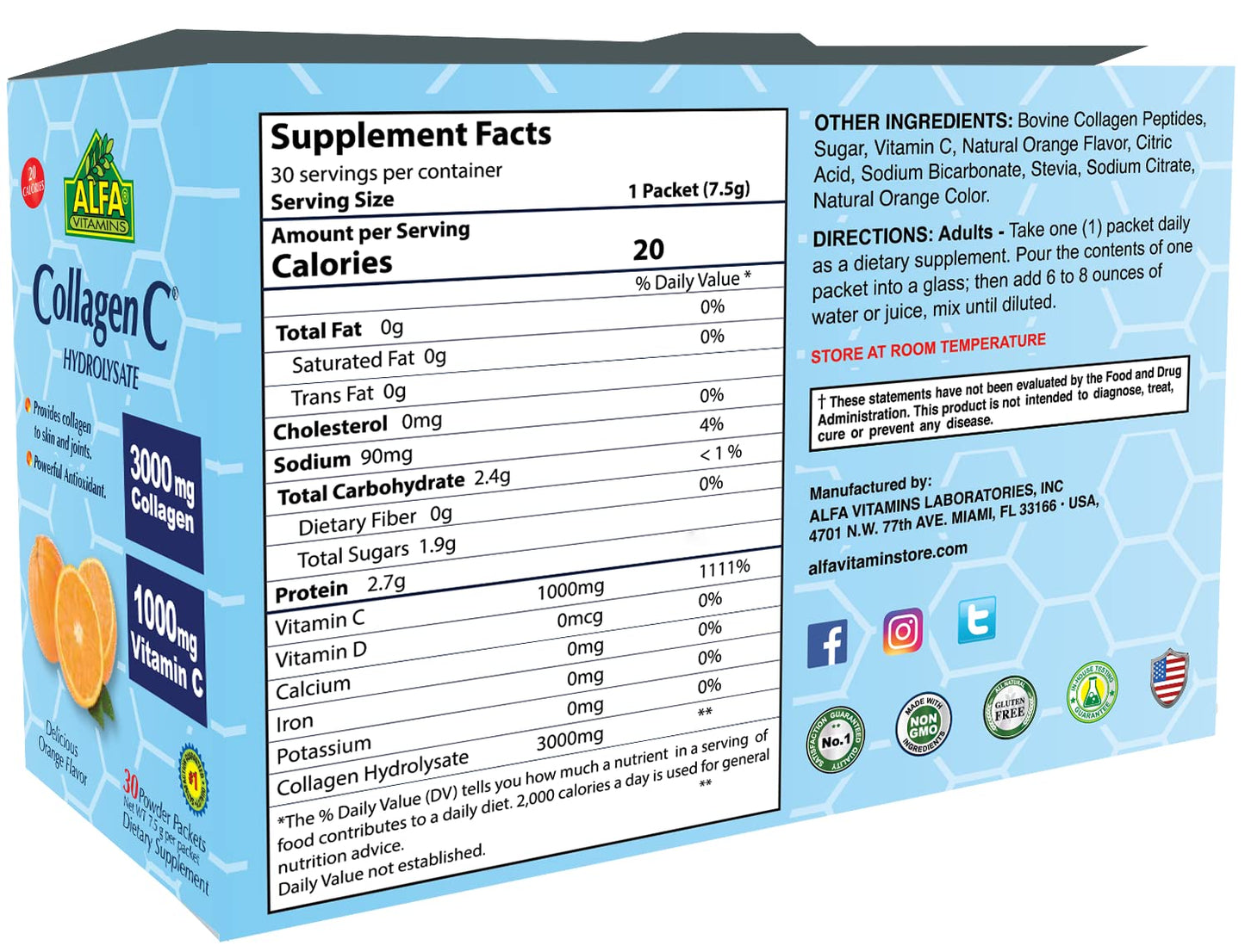 ALFA VITAMINS Collagen C Peptides Hydrolysate Powder 7.8 Ounce