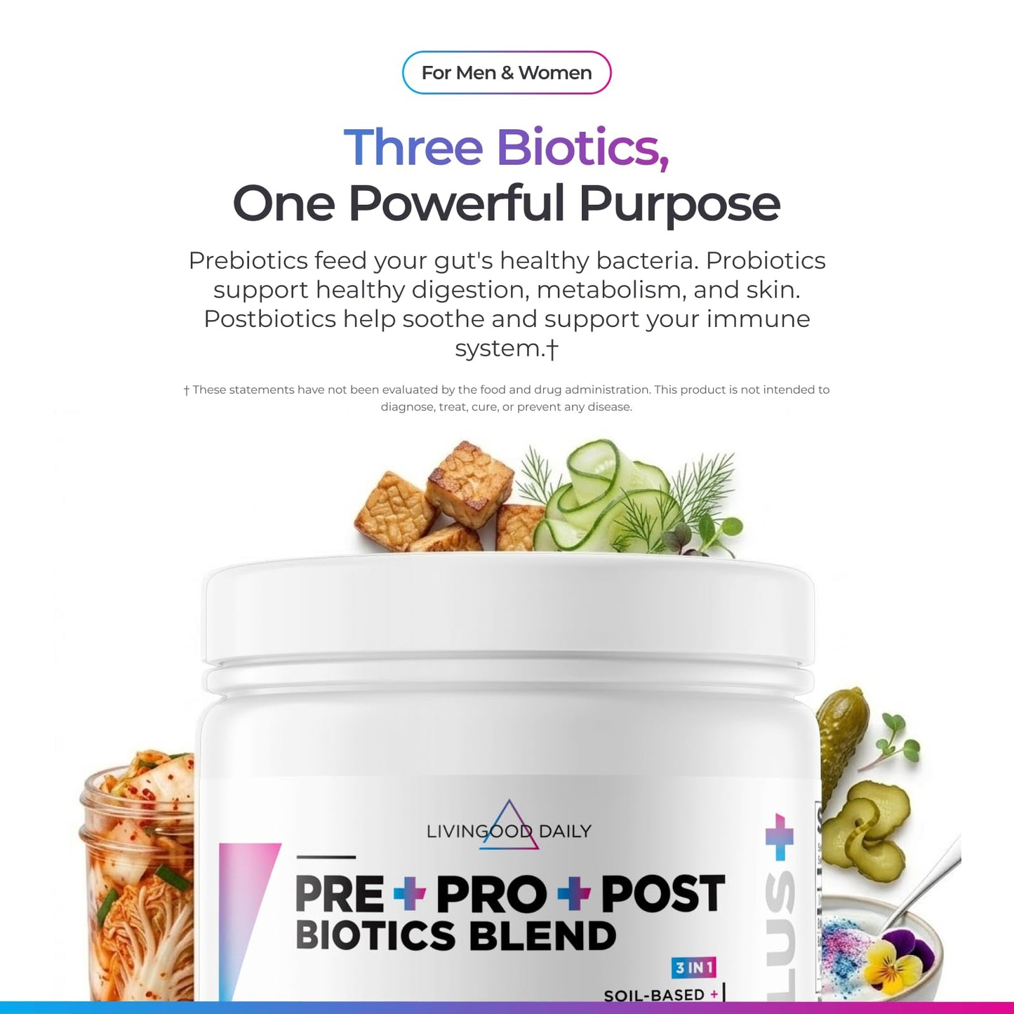 Livingood Daily Pre Pro Post Biotics Blend Powder 1.97 Ounce
