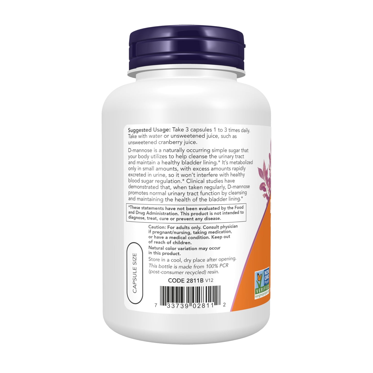 NOW Foods D-Mannose 500 mg Veg Capsules, 120 Count
