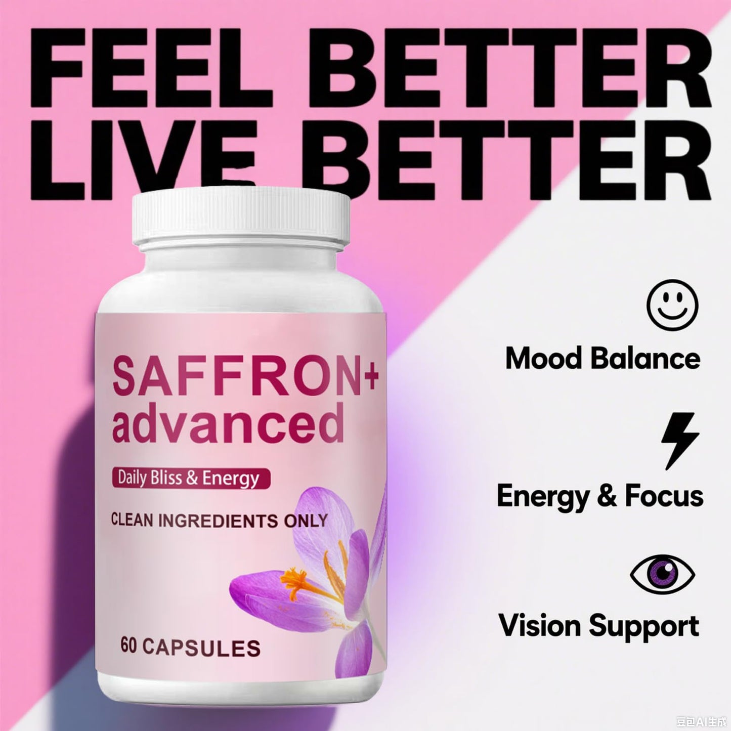 COLEPSW Saffro Supplements 10-in-1 with Saffron Extract, Vitamin C, Magnesium, Turmeric, & KSM-66 Ashwagandha Capsules, 60 Count