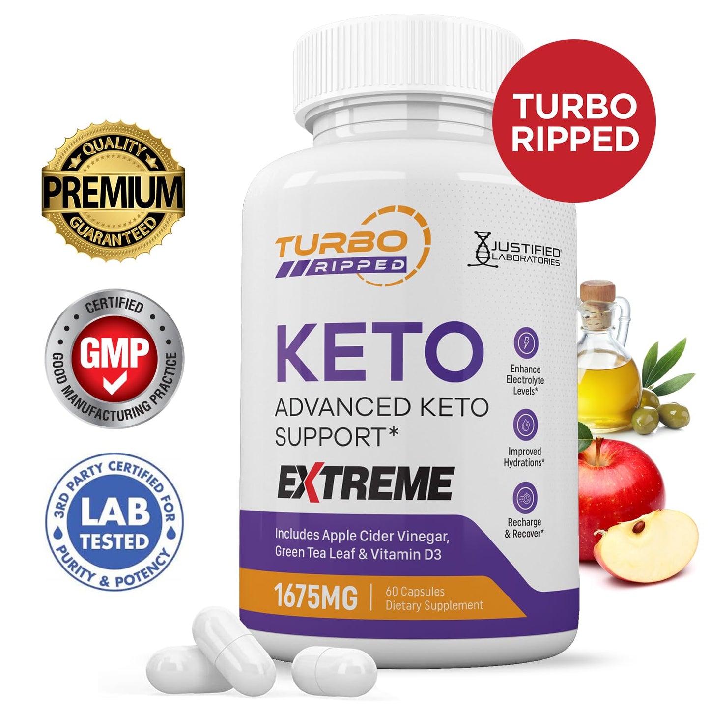 Justified Laboratories Turbo Ripped Keto ACV Extreme Capsule, 180 Capsules