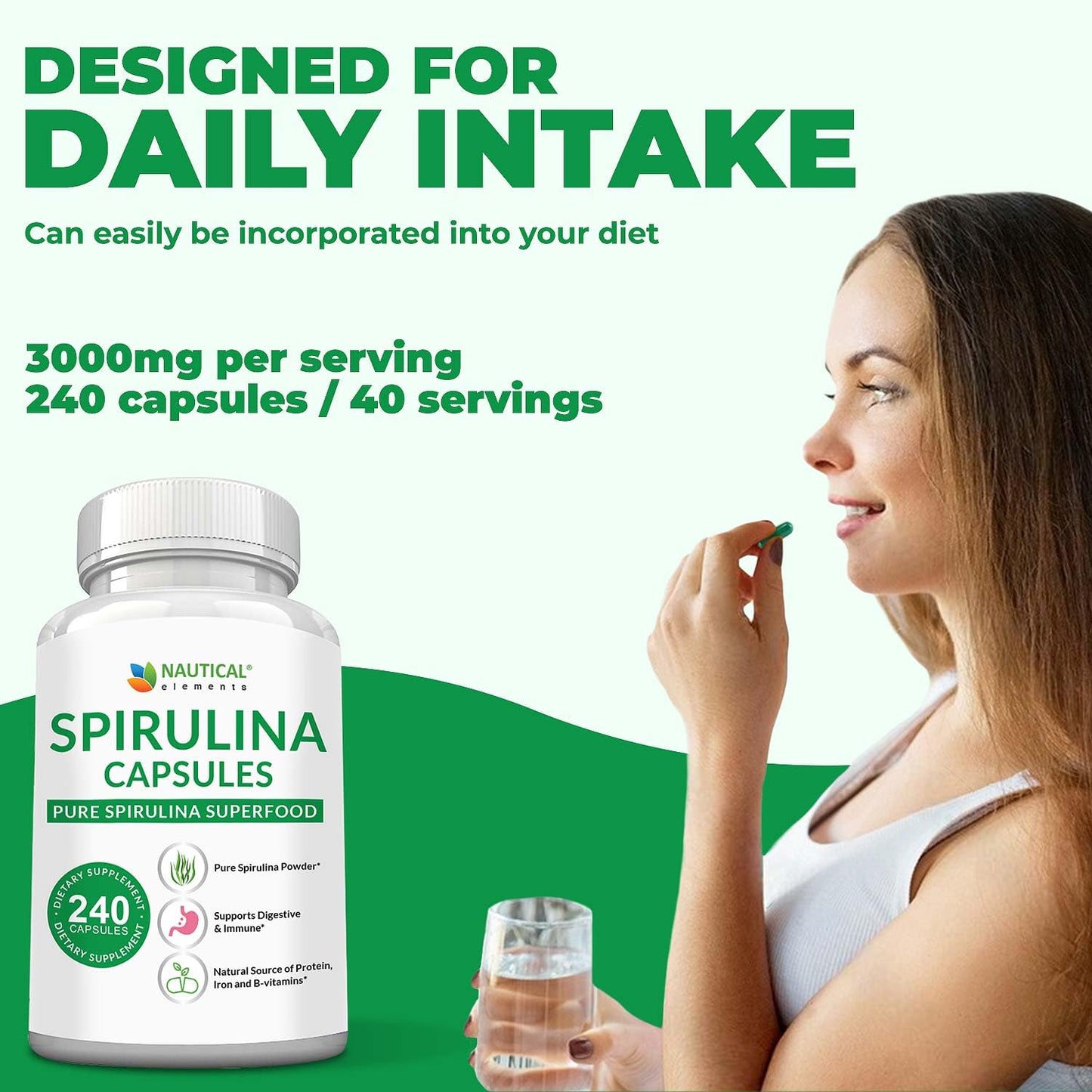 Nautical Elements Spirulina Capsules, 240 Capsules