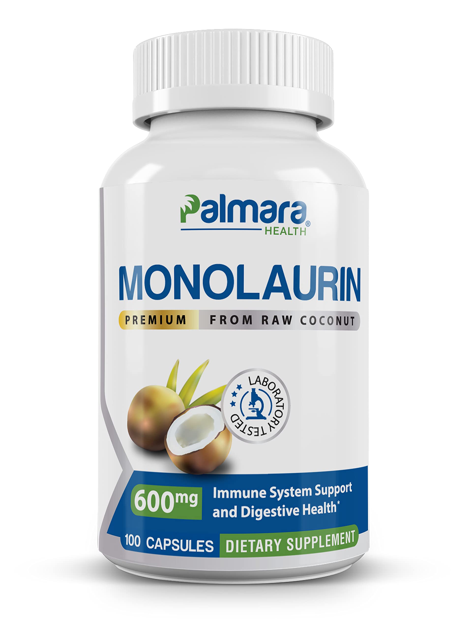 Palmara Health Premium Monolaurin 1200mg Capsules, 100 Count