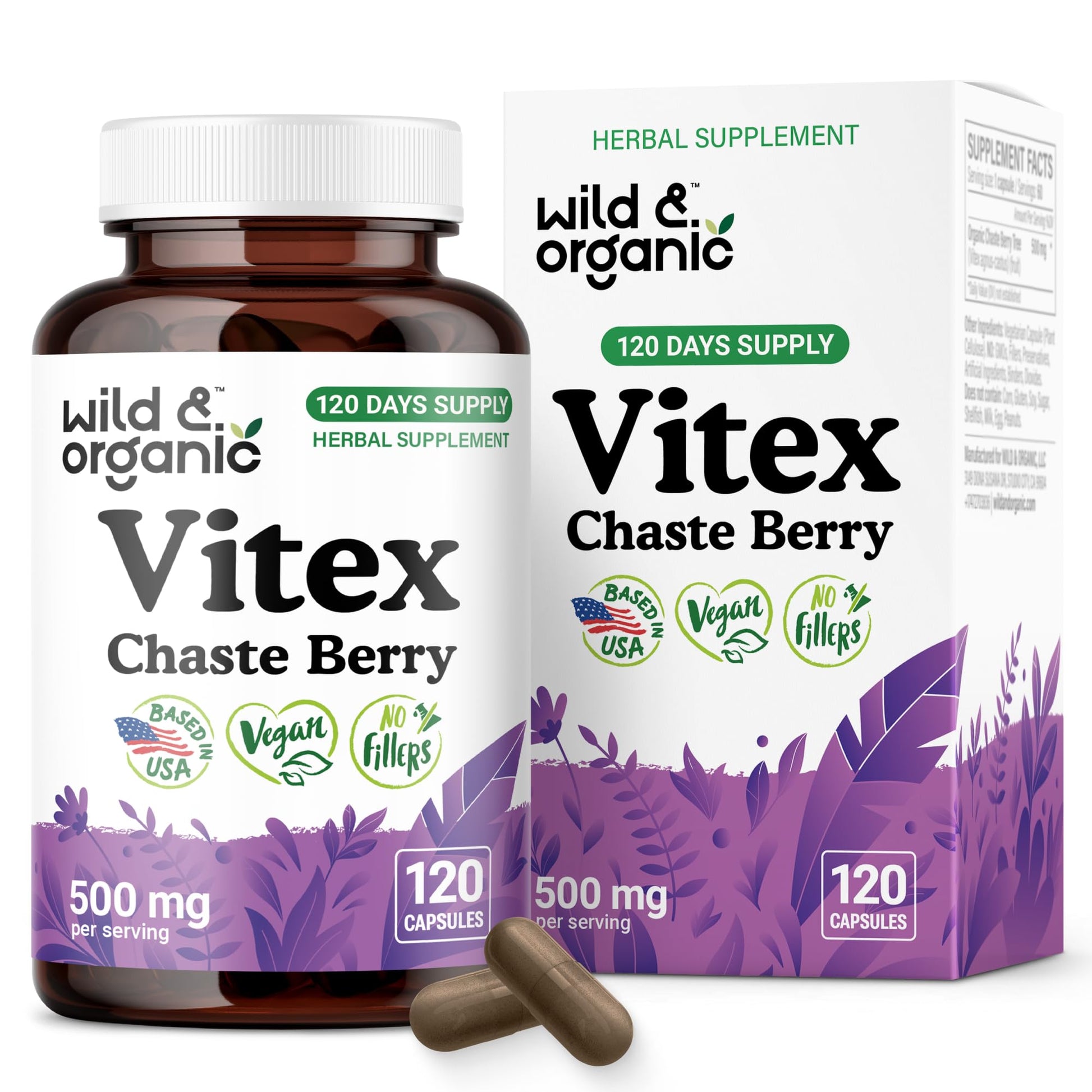 Wild & Organic Vitex Chasteberry Capsules 120 Count