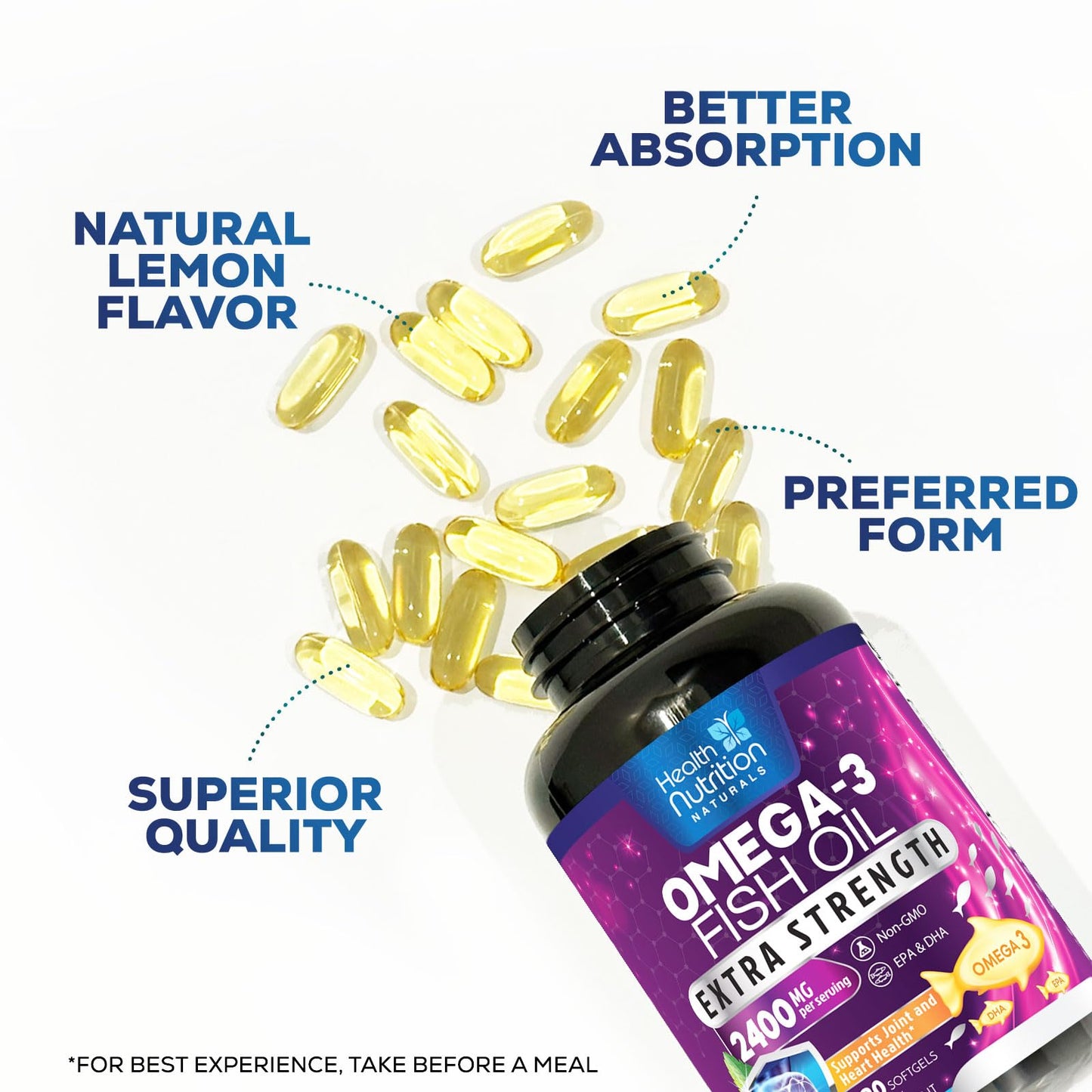 Health Nutrition Naturals Omega-3 Fish Oil, 180 Softgels