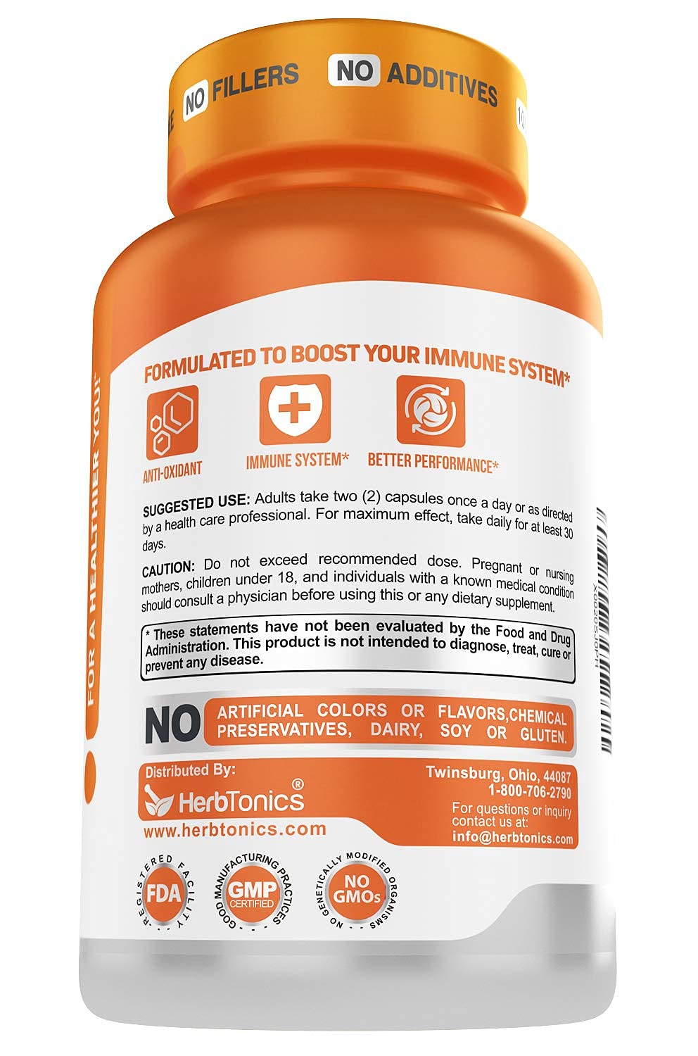 Herbtonics All-in-One Mushroom Supplement for Immune System Support, 120 Capsules