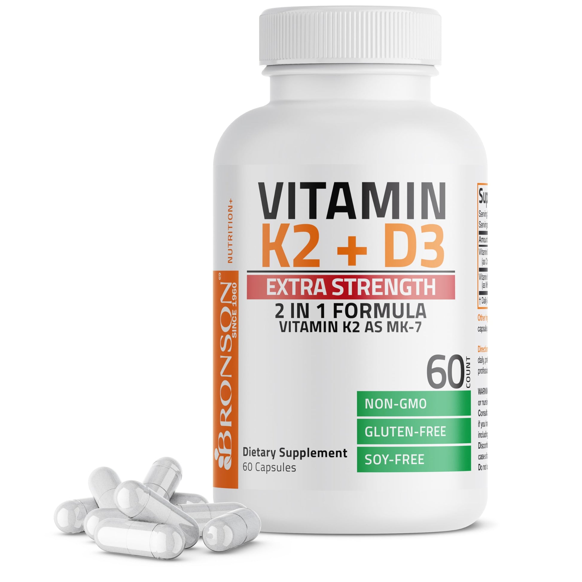 Bronson Vitamin K2 (MK-7) with D3 Extra Strength Bone Health Non-GMO Formula, 10,000 IU & 120 mcg MK-7, 60 Capsules